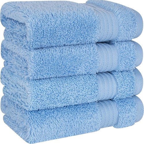 Cotton Paradise 100% Cotton Turkish Washcloth Set - Soft Absorbent 4-Piece Towels in Sky Blue