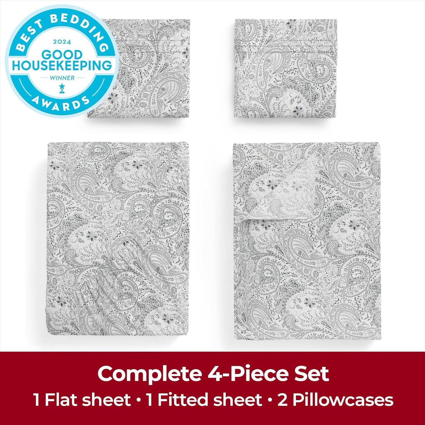 Mellanni Extra Deep Full Sheets - Hotel Luxury, Ultra Soft Cooling Bedding - Wrinkle & Stain Resistant (Full, Paisley Gray)