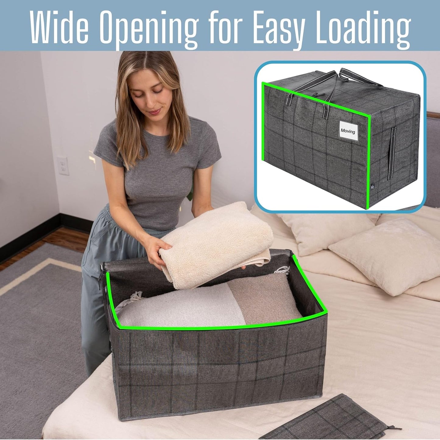 VENO Extra Large Heavy Duty Moving Bags - 8 Pack with Wide Opening & Reinforced Handles | Reusable Storage Totes for Clothes & Dorm Essentials