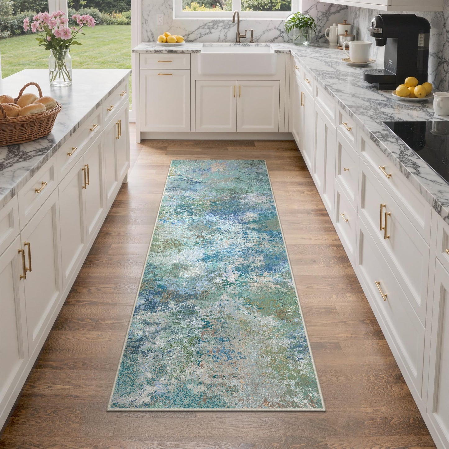 GENIMO 8x10 Area Rugs for Living Room, Machine Washable Rug Non Slip, Low Pile Ultra-Thin Lightweight Large Carpet, Abstract Modern Rugs for Bedroom, Dining Room, Office, Nursery, Brown/Grey