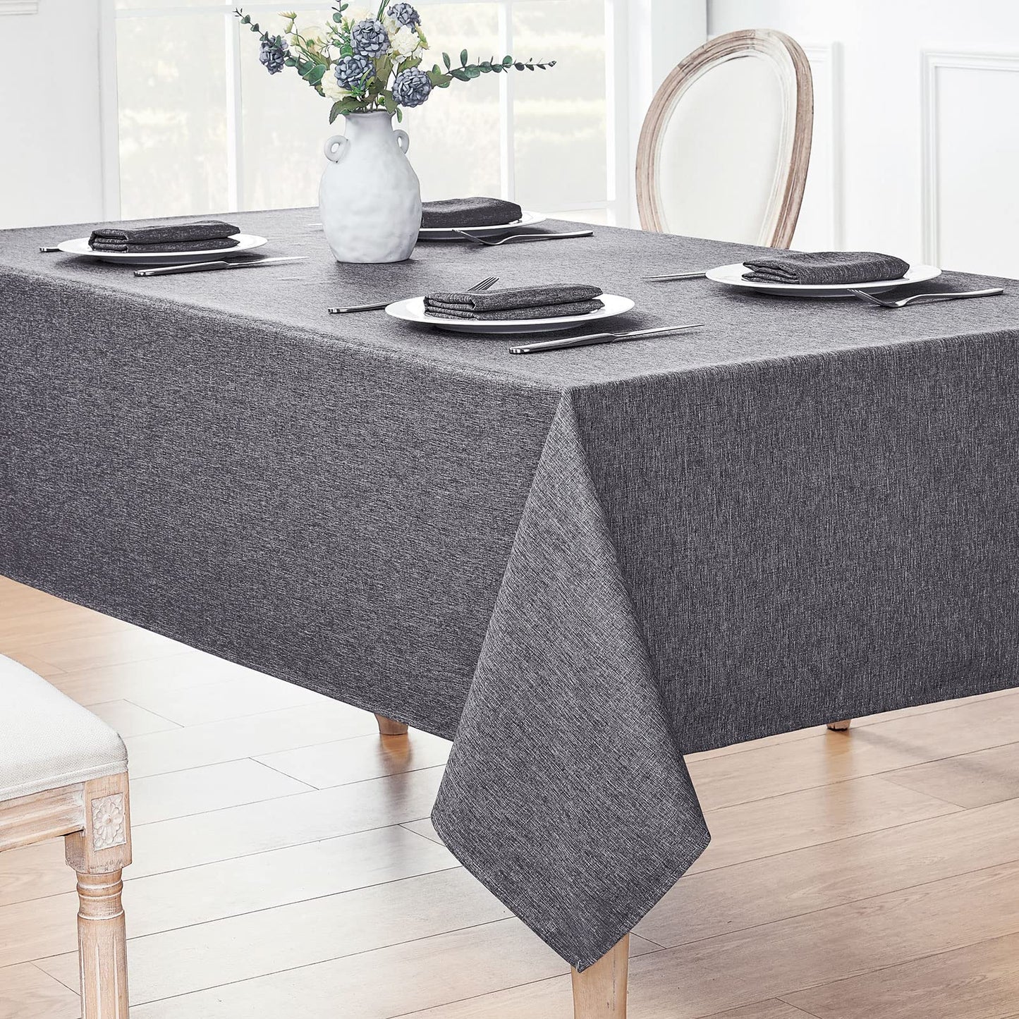 Veblandy Rectangle Tablecloth Linen Textured Waterproof & Stain Resistant Table Cloth Wrinkle Free Decorative Fabric Farmhouse Table Cover for Dining/Party/Buffet/Wedding, 60 x 120 Inch, Dark Grey