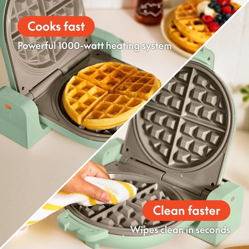 Bella Flip-N-Store Waffle Maker - EverGood™ Ceramic Nonstick Coating, 7” Wide Plates, Seaglass Color