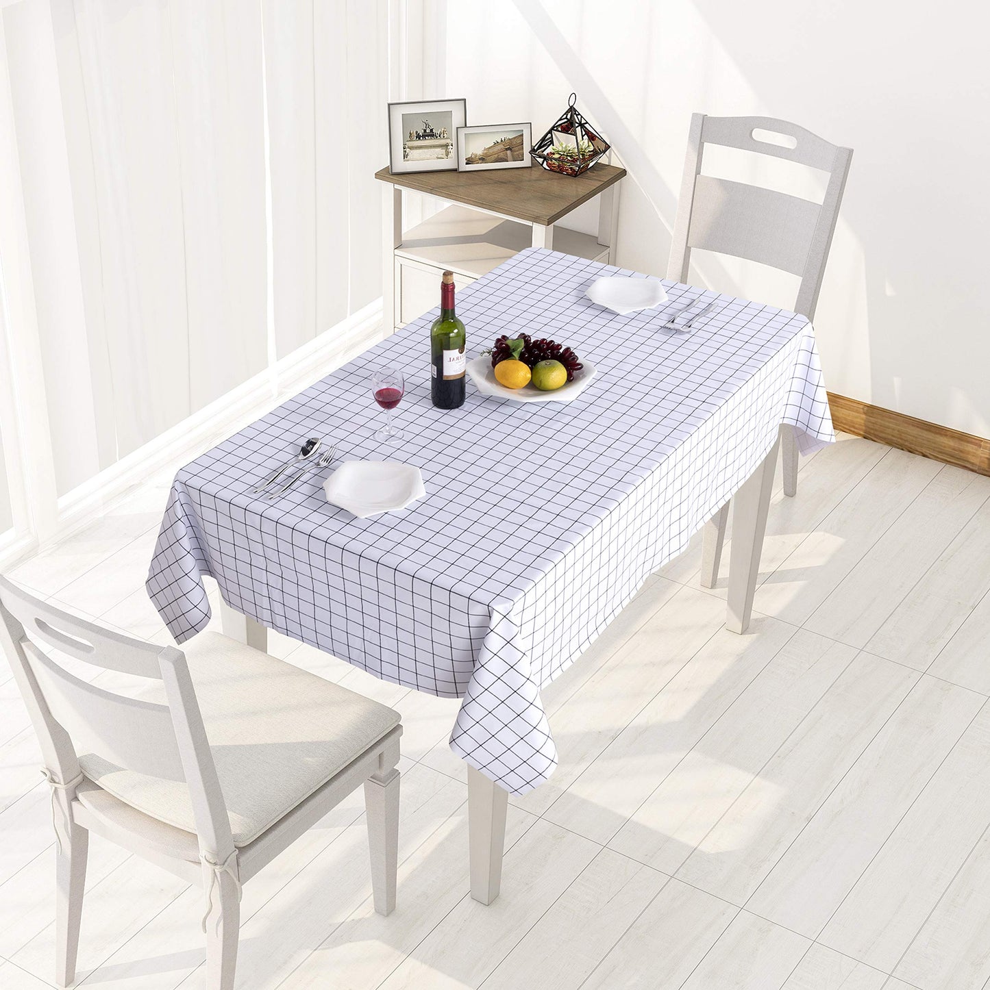 sancua Checkered Vinyl Rectangle Tablecloth - 54 x 78 Inch - 100% Waterproof Oil Proof Spill Proof PVC Table Cloth, Wipe Clean Table Cover for Dining Tables, Buffet Parties, White Checkered