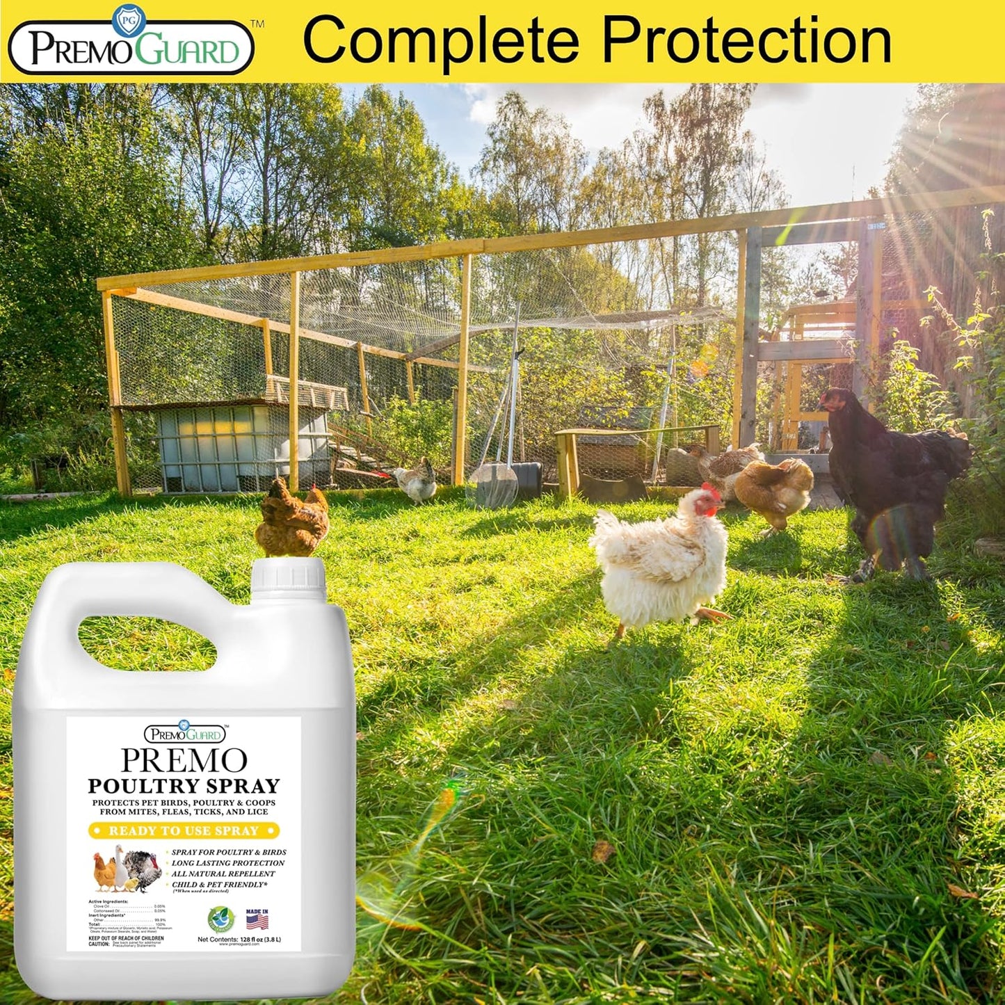 Premo Guard Poultry Spray - Natural Pest Control for Chickens - 128 oz | Kills Mites, Fleas, & Lice Safely
