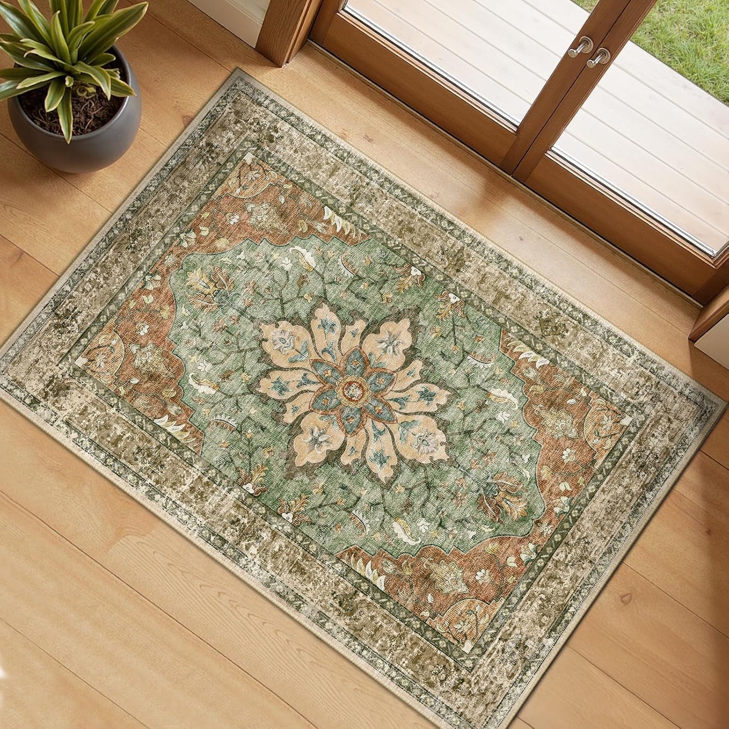 RELEANY Area Rugs - Washable Non-Slip Entryway Rug | 2'x3' Brick Red & Rust Design