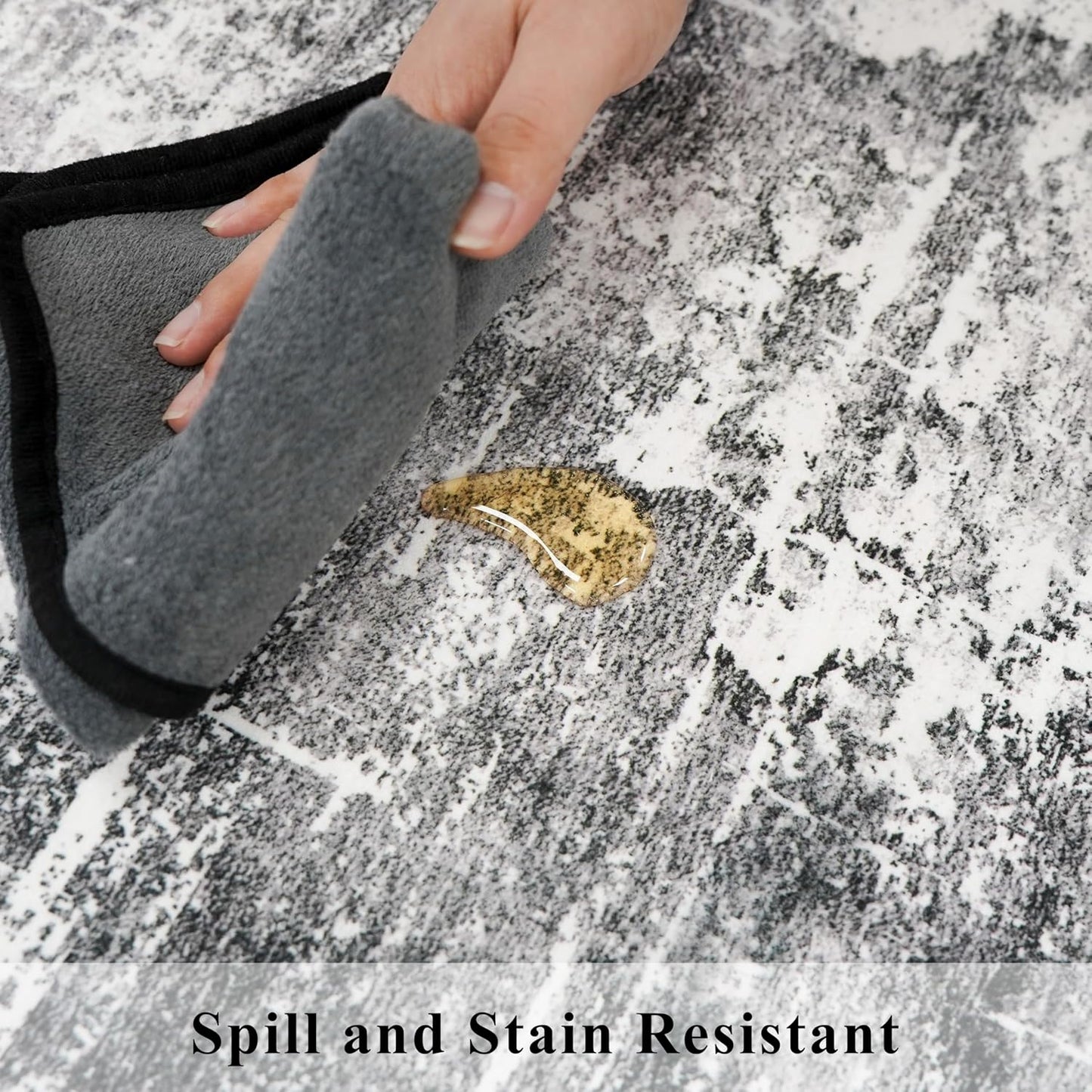 Skiennix Abstract 14ft Long Runner Rug - Non-Slip, Washable, Low-Pile | Soft Black/Grey Indoor Mat