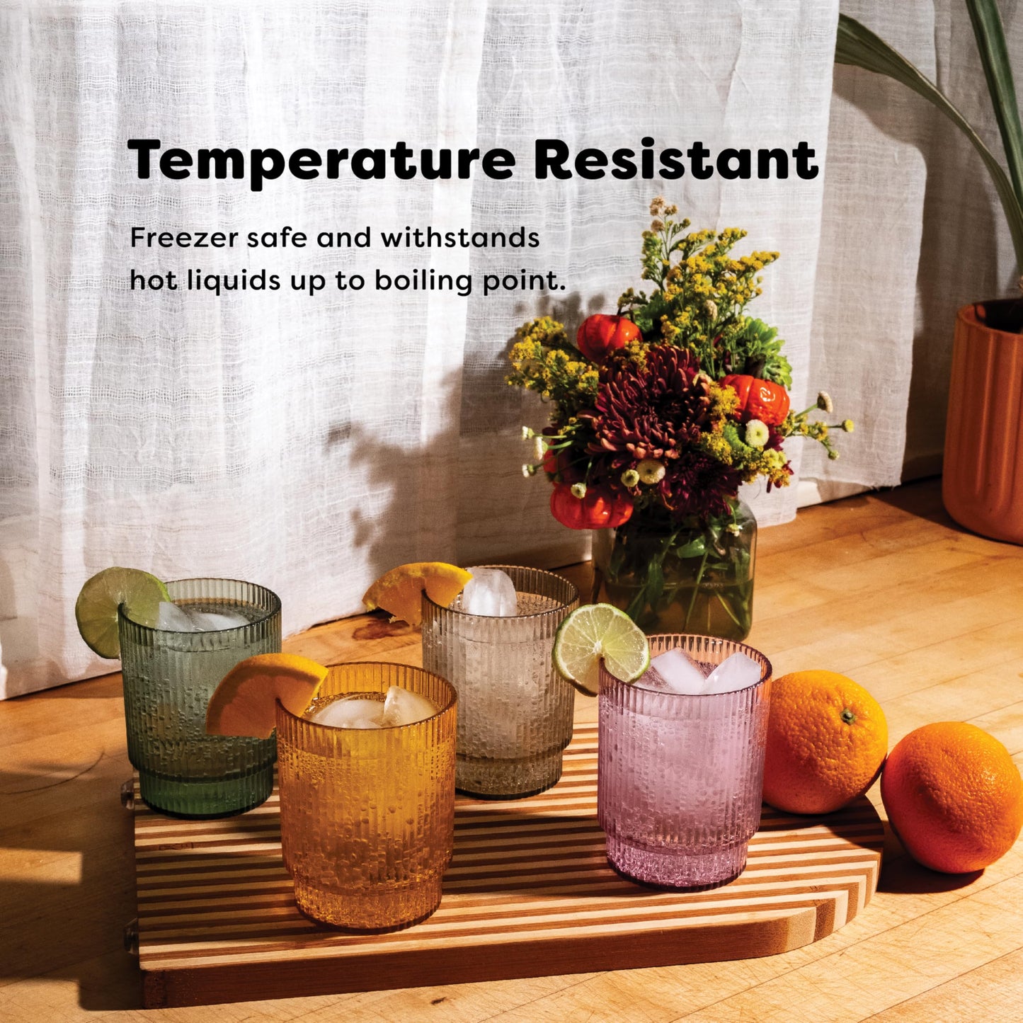 TOSSWARE RESERVE 12oz Fluted Tumbler - Color Series SET OF 4, Premium Quality, Tritan Dishwasher Safe & Heat Resistant Unbreakable Plastic Ripple Glasses