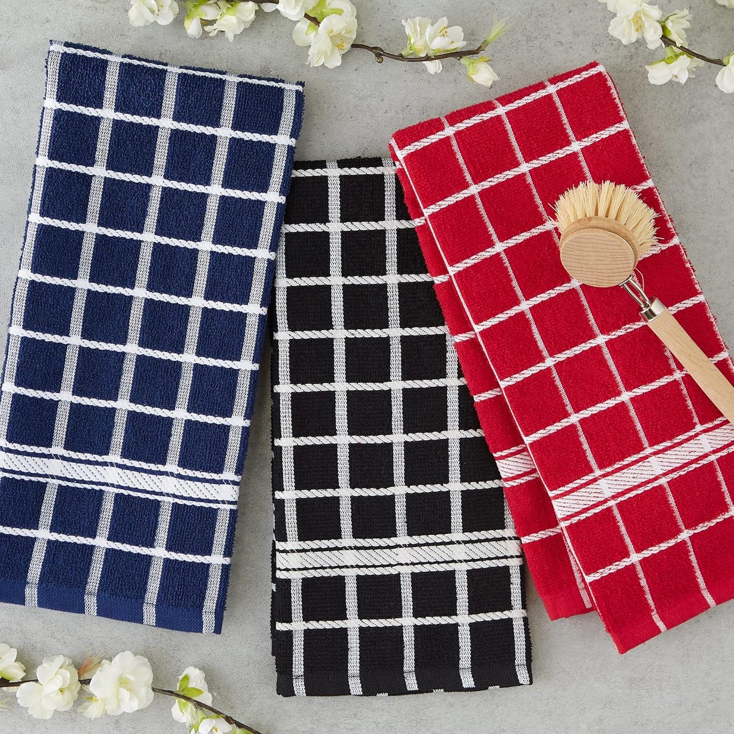 Black Check Windowpane Dishtowel Set - 4-Piece Terry Collection, 16x26