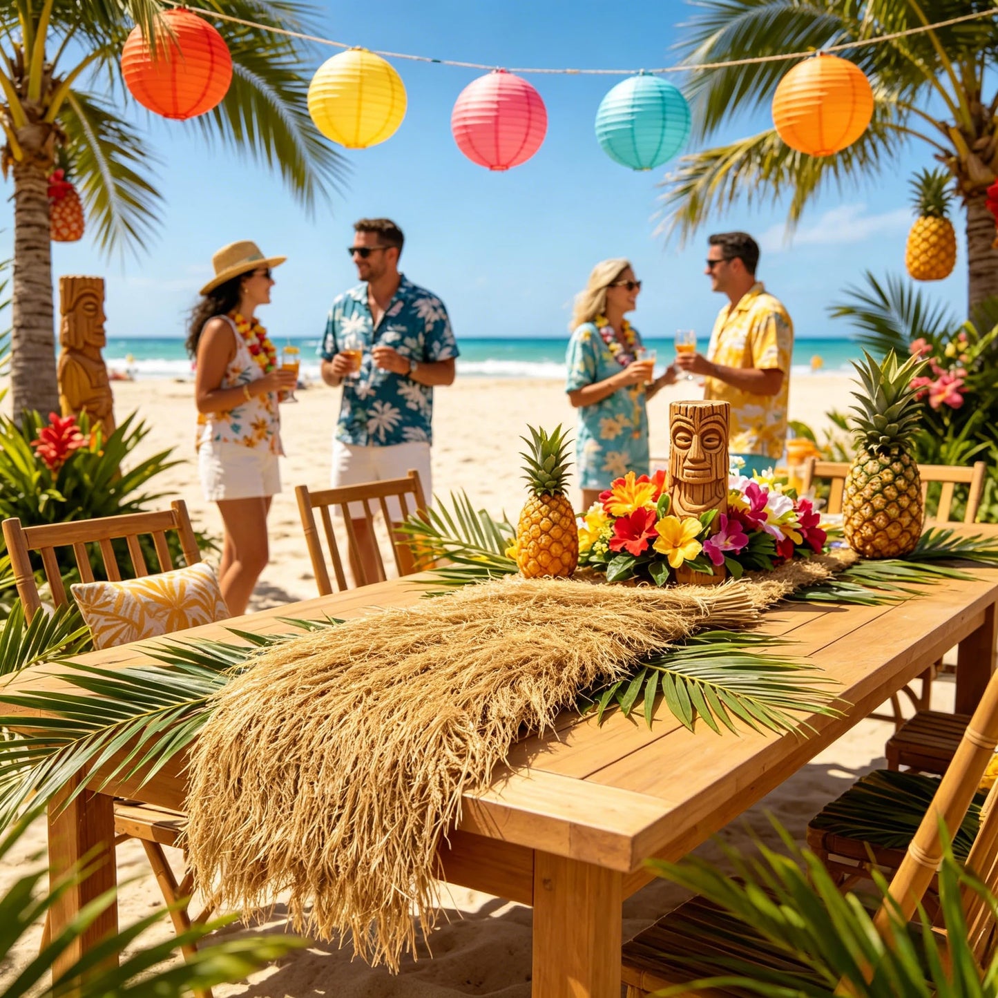 XLX TURF Fake Thatch Hay Table Runner 144 Inches Tiki Bar Western Cowboy Hawaiian Party Decorations - Realistic Artificial Straw Grass for Farm Wild One Birthday Table Centerpieces, DIY Crafts