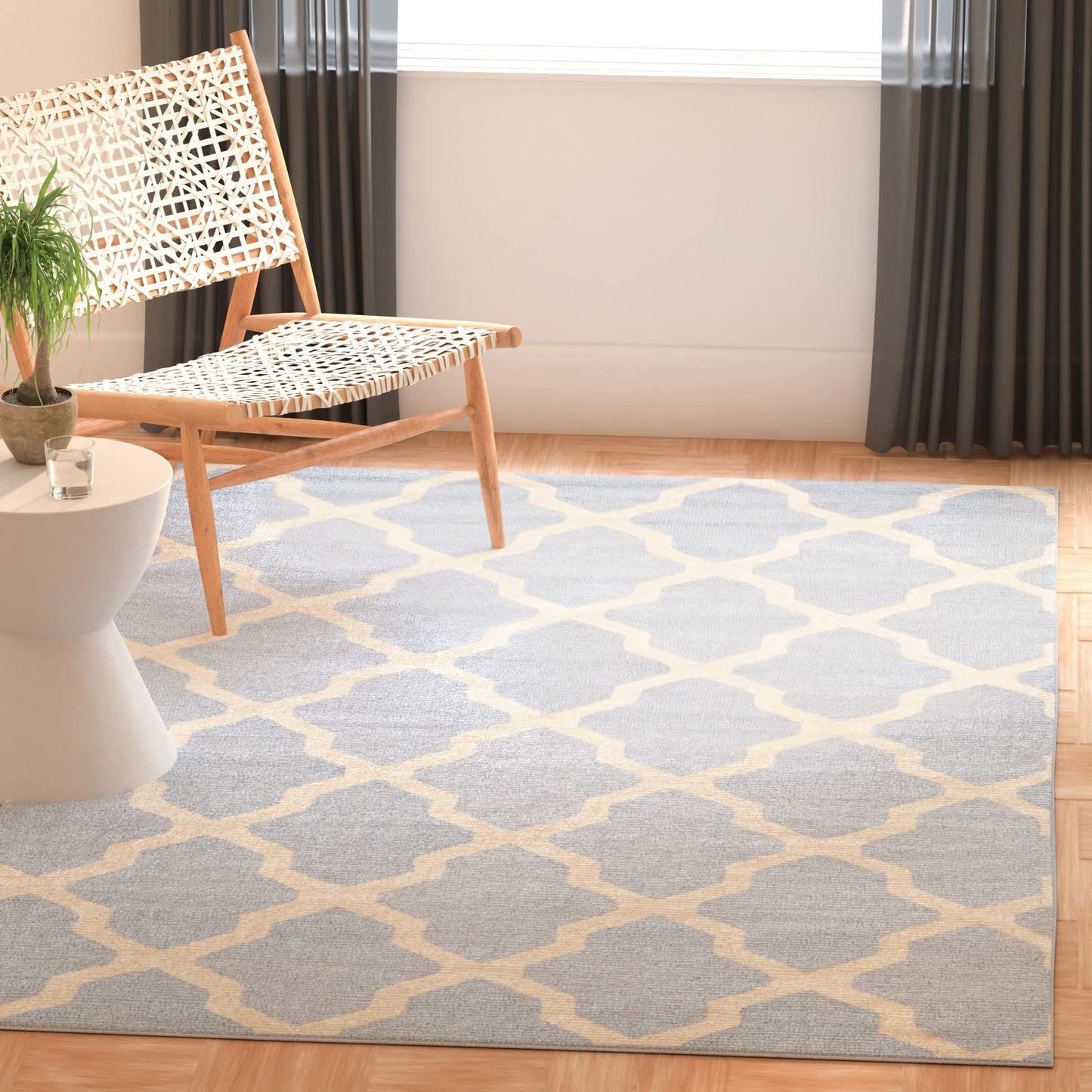 SAFAVIEH Cambridge Collection 3' x 5' Light Blue/Ivory CAM121A Handmade Trellis Premium Wool Area Rug