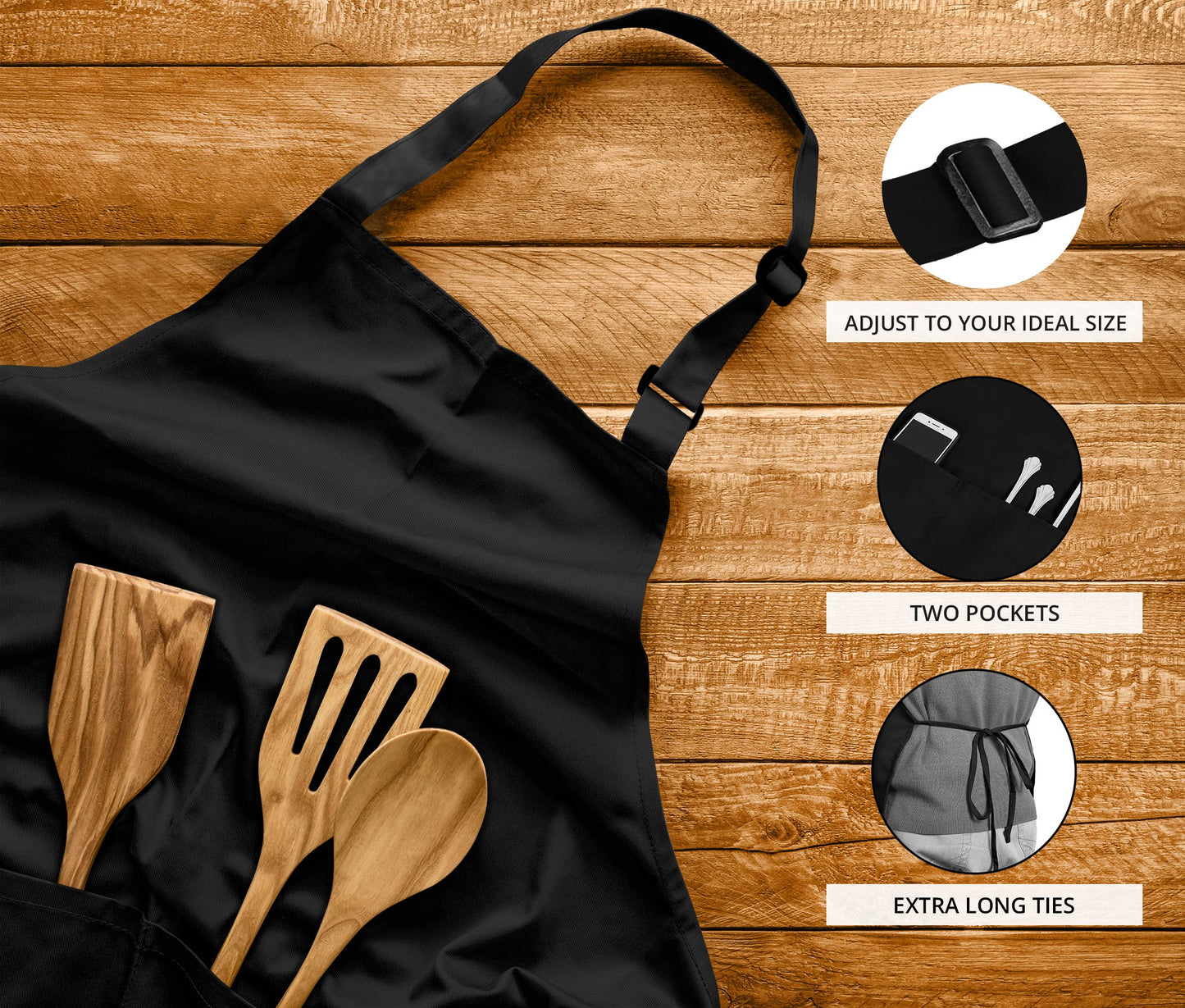 Utopia Kitchen 2 Pack Bib Apron, Adjustable with 2 Pockets, Water and Oil Resistant, Cooking Kitchen Chef Apron for Women Men (2 Pack, Black & White)