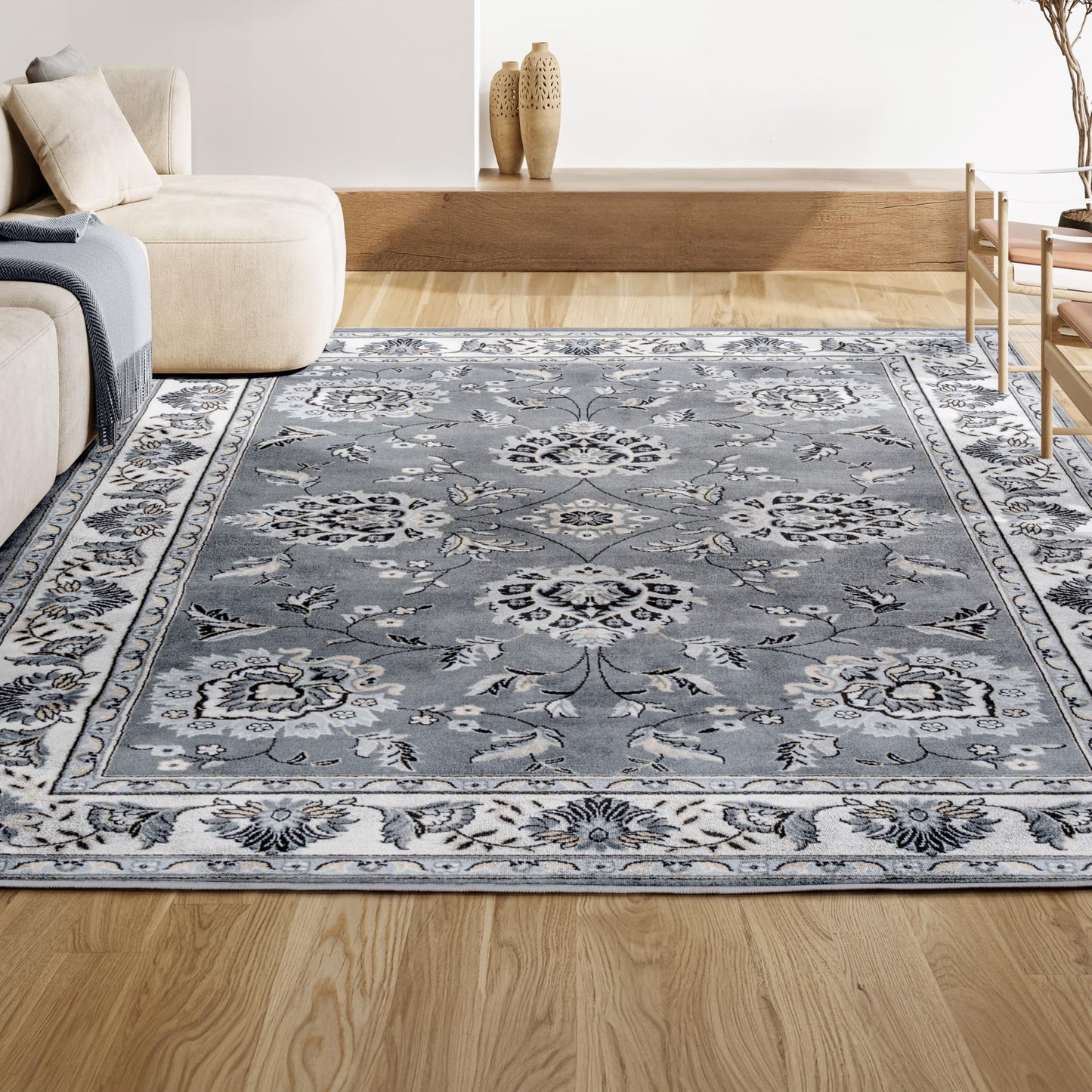 JONATHAN Y MDP505B-5 Cherie French Cottage Indoor Area-Rug, Vintage, Bohemian, Transitional Easy-Cleaning,Bedroom,Kitchen,Living Room,Non Shedding, Gray/Cream, 5 X 8