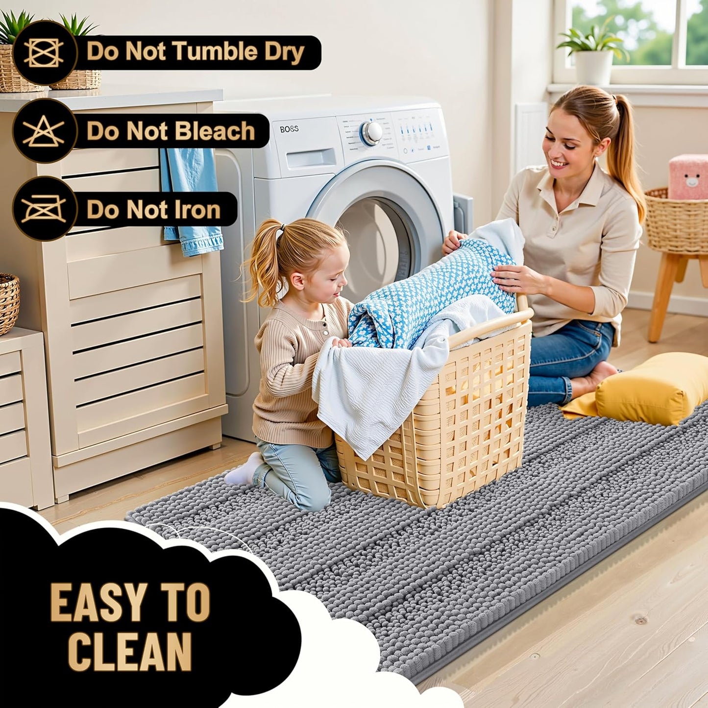 OLANLY Thick Bathroom Rugs - Extra Soft Chenille Bath Mats | 30x20, Grey, Absorbent & Machine Washable