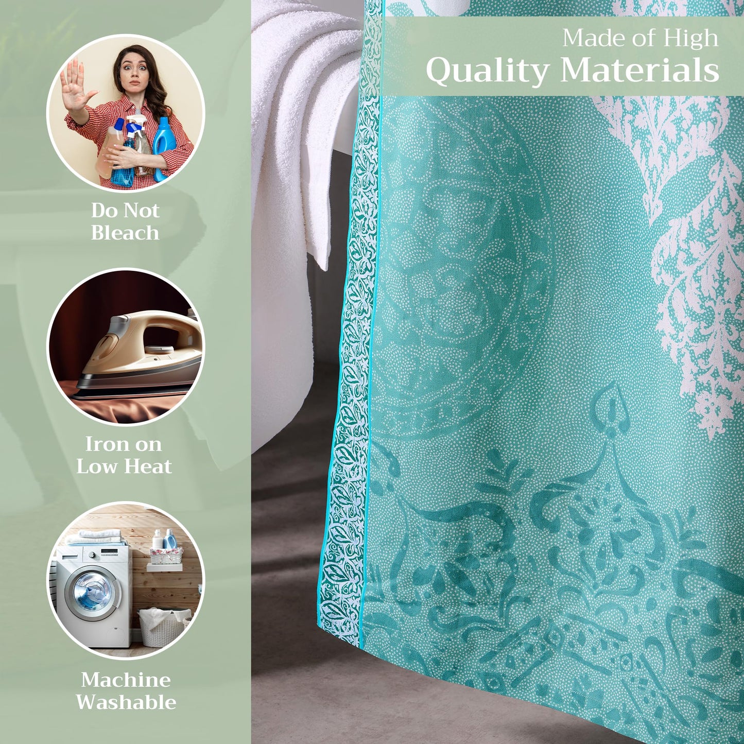 Maison d' Hermine Shower Curtain 100% Cotton One Panel 70"x72" Washable Fabric Shower Curtains for Bathroom, Easy Hanging with 12 Button Holes - Home Spa Gifts for Mothers Day (Versailles - Turquoise)