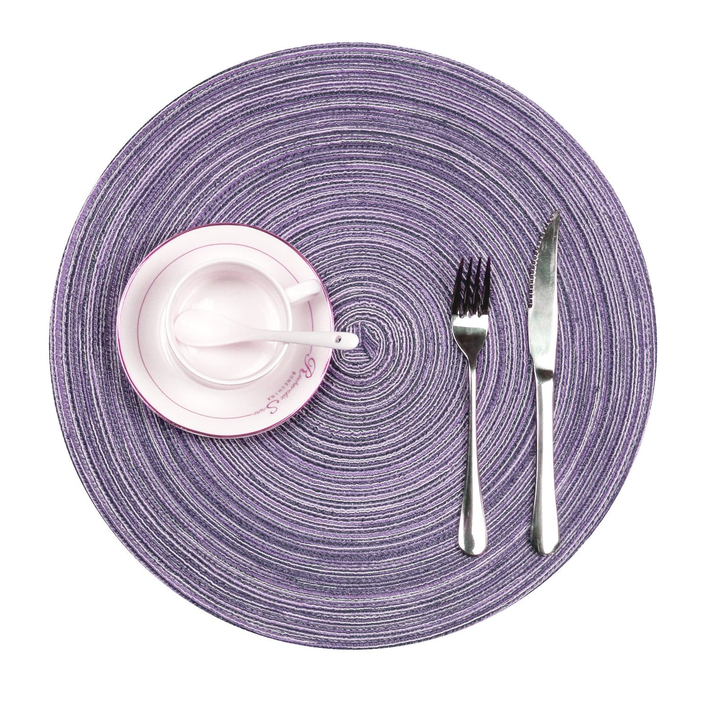 SHACOS Round Placemats Set of 4 Round Table Placemats Braided Cotton Place Mats 15 inch for Kitchen Dining Table Holiday Party (Light Purple, 4)
