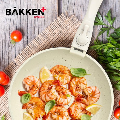 Bakken 15-Piece Non-Stick Cookware Set with Detachable Handles – Granite Stackable Pots and Pans Set, Dishwasher Safe, Oven-Safe, and Compatible Kitchen Essential for All Stoves – Cream