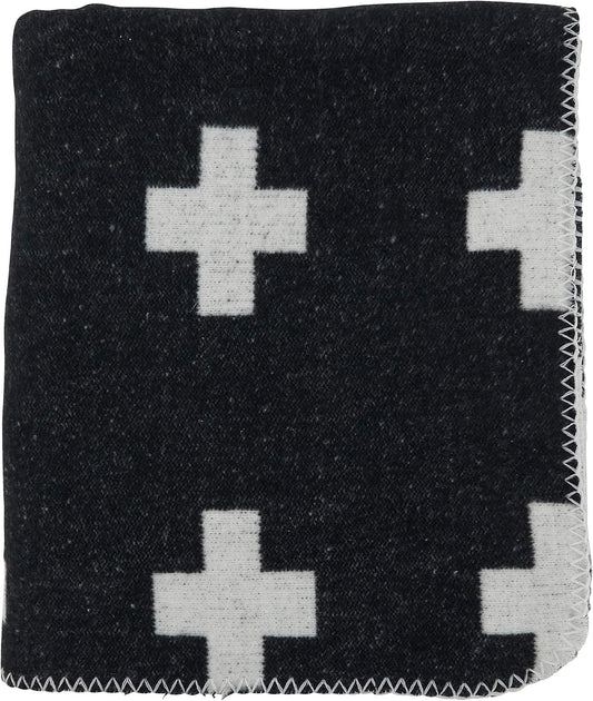 SARO LIFESTYLE Reversible Plus Sign Throw Blanket, Black/White, 50"x60"