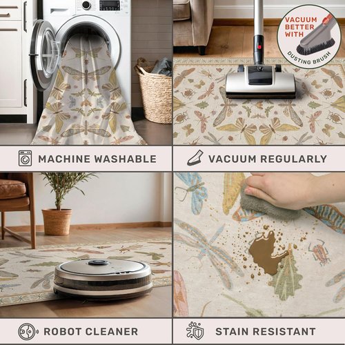 Hazo Haus 3x5 Washable Non-Slip Bathroom Rug - Ultra Soft Colorful Insect Design for Kids' Rooms
