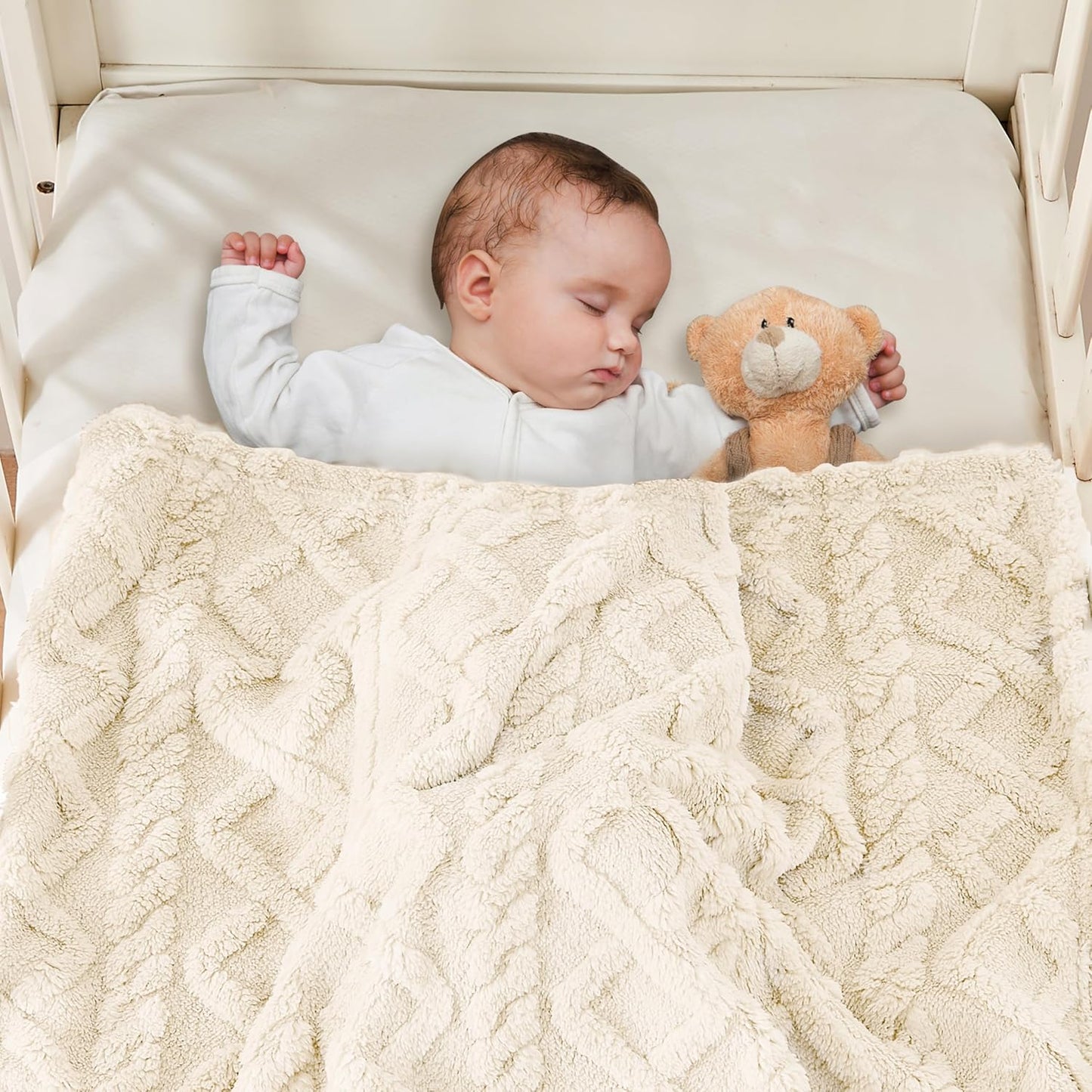Sherpa Fleece Baby Blanket - Ultra Soft & Fluffy Premium Receiving Blanket for Infants | 30”x40” Cream