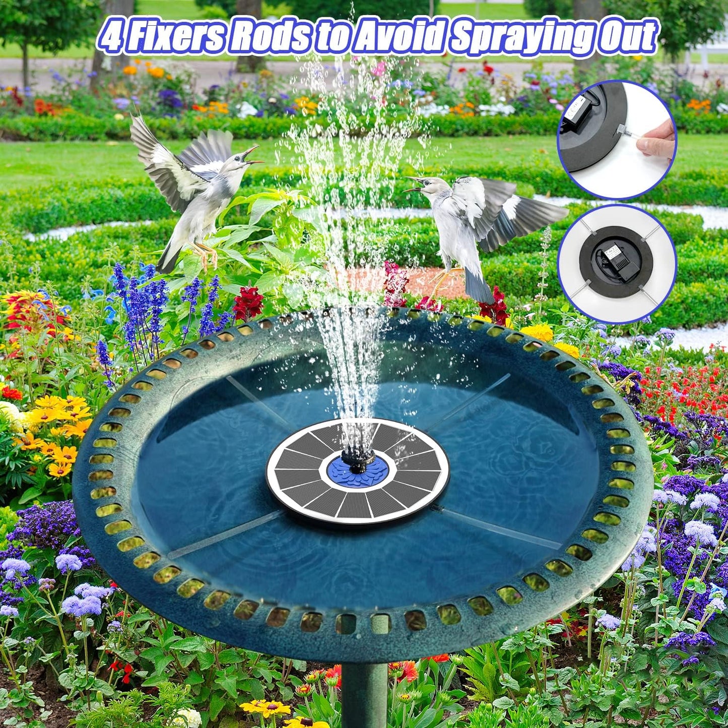 SZMP Solar Fountain - 3.5W Solar Powered Bird Bath Water Feature with 7 Nozzles & 4 Fixed Pipes for Garden, Pool, Pond, Fish Tank