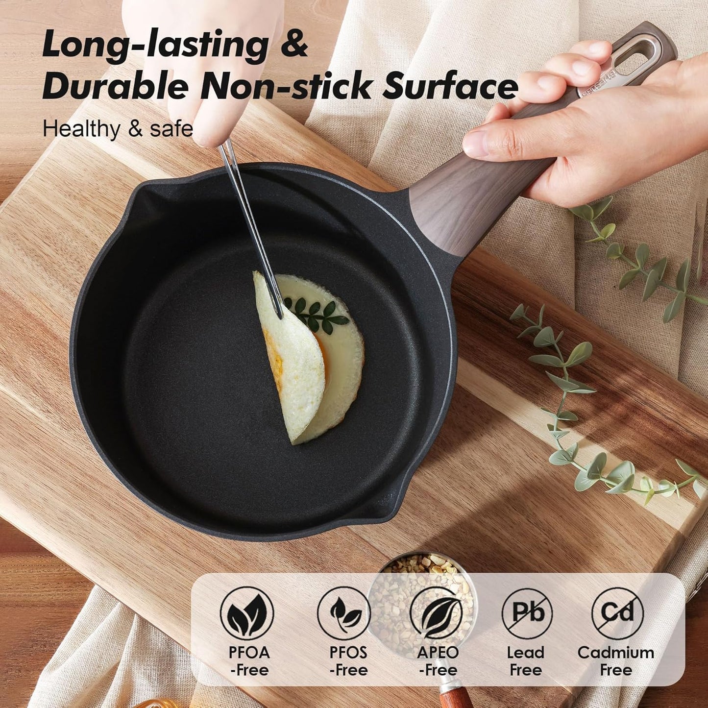 SENSARTE Nonstick Saucepan - 2.0 Quart Cooking Pot with Lid & Stay Cool Handle | PFOA Free, Induction Compatible