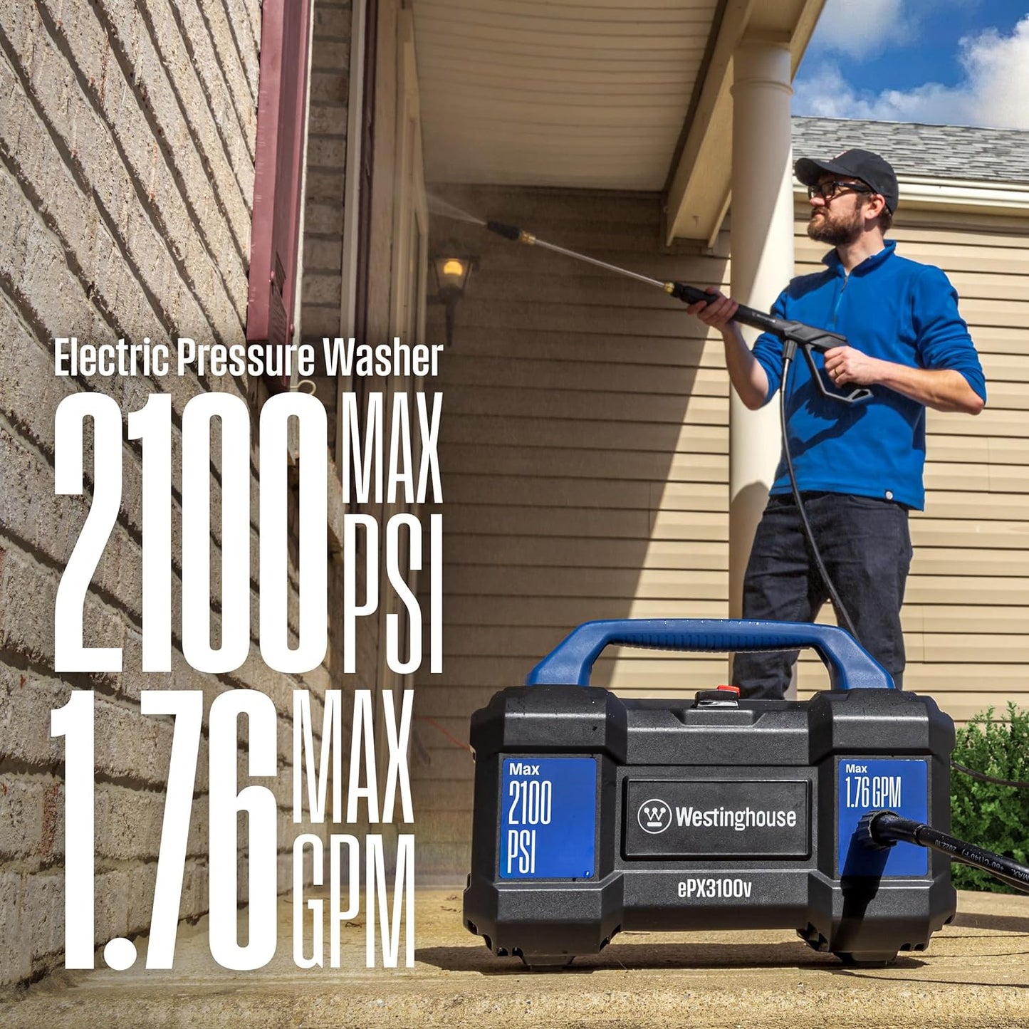 Westinghouse ePX3100v Electric Pressure Washer - 2100 PSI, 1.76 GPM, Foam Cannon & Steel Wand Included