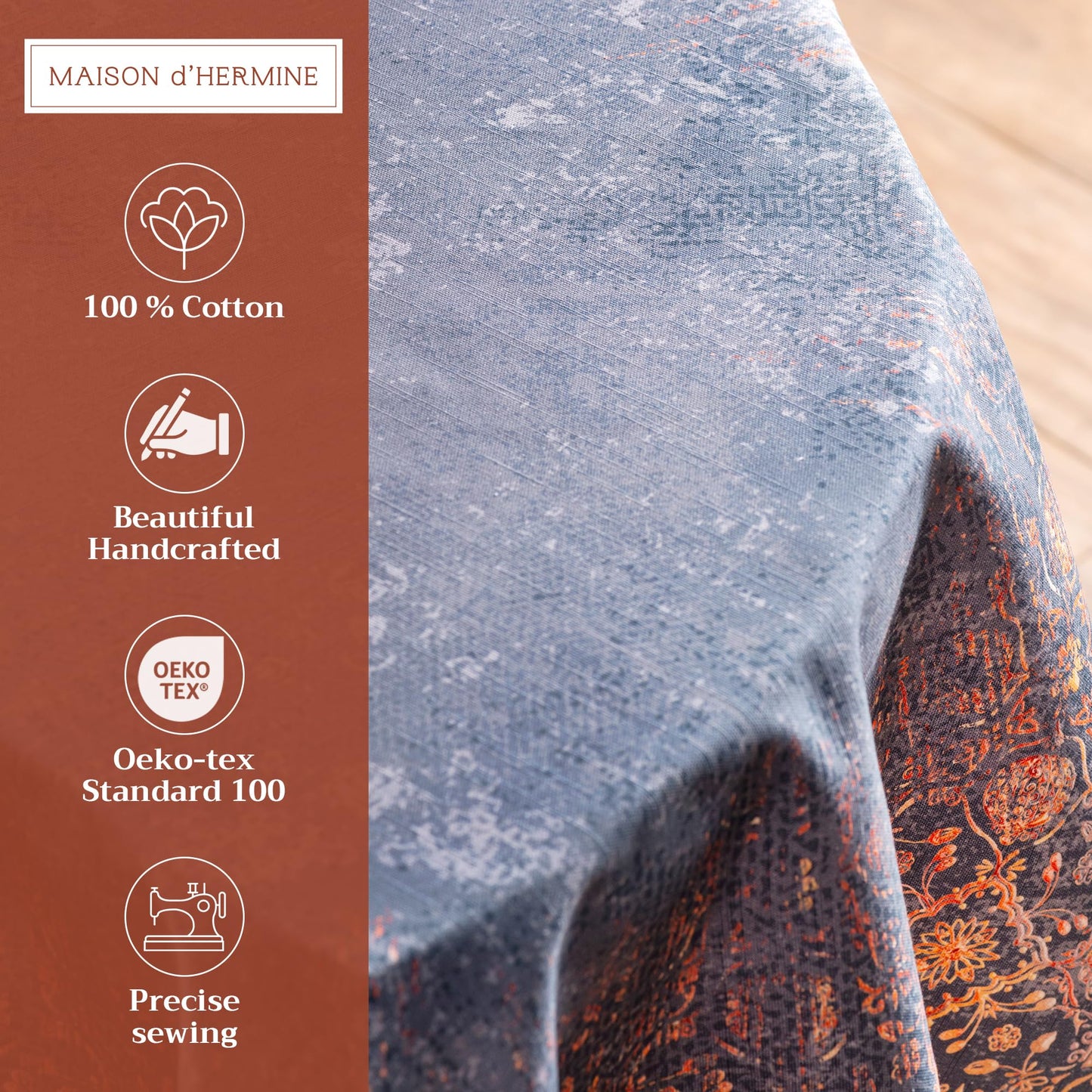 Maison d' Hermine Table Cloth Round Table 100% Cotton 63 Inches Fall Tablecloth Reusable Everyday Use for Thanksgiving Christmas Decorations Dining Farmhouse Party (Imperfection)
