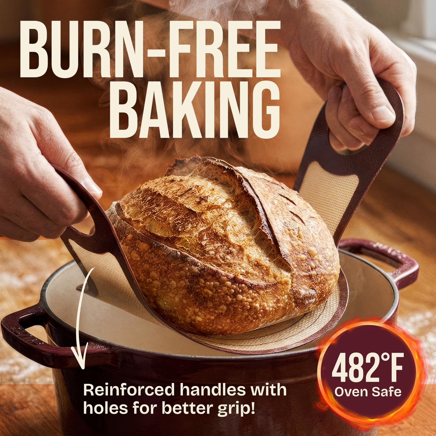Pro Silicone Bread Sling 2 Pcs - 9in Round & Oval 482F Heat Resistant Dough Lifter, Non-Stick Dutch Oven Liners, Long Handles, Reusable Sourdough Bread Baking Supplies, Sourdough Gifts