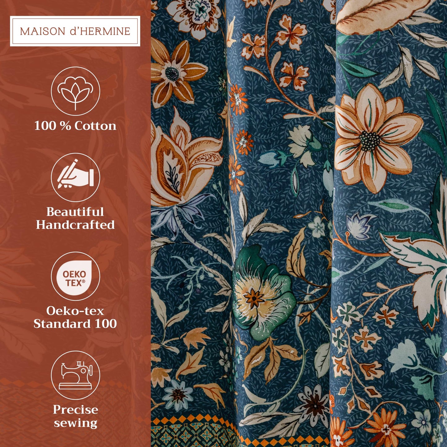 Maison d' Hermine Shower Curtain 100% Cotton One Panel 70"x72" Washable Fabric Shower Curtains for Bathroom, Easy Hanging with 12 Button Holes -Home Spa Gifts for Mothers Day (Luxury Loft - Dark Teal)