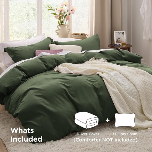 Bedsure Olive Green Duvet Cover Set - Twin/Twin XL, Extra Soft Prewashed Polyester, Includes Duvet & Pillow Sham