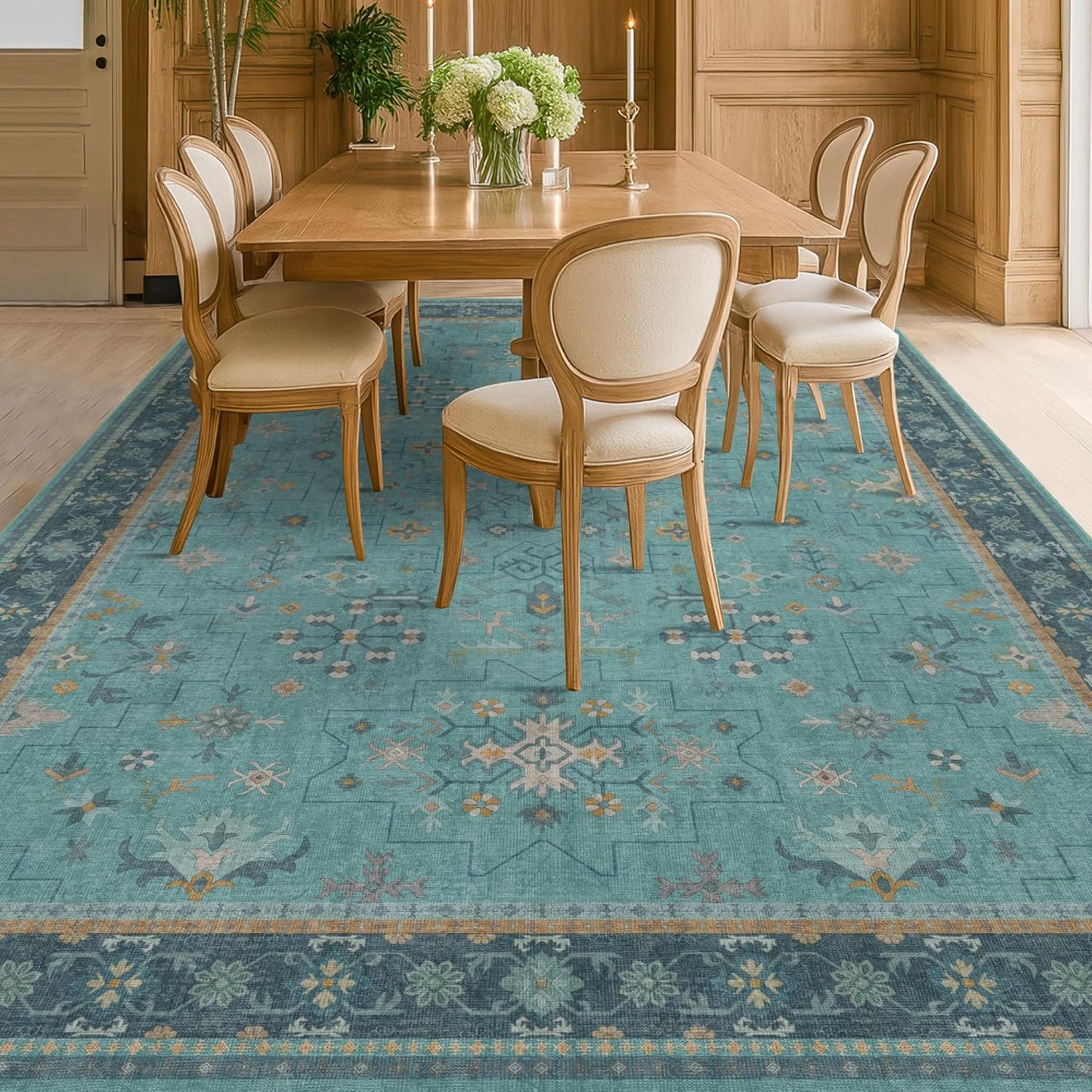 Skiennix Boho 8x10 Teal Green Area Rug - Vibrant Turquoise Soft Non-Slip Indoor Décor for Living Room & Bedroom