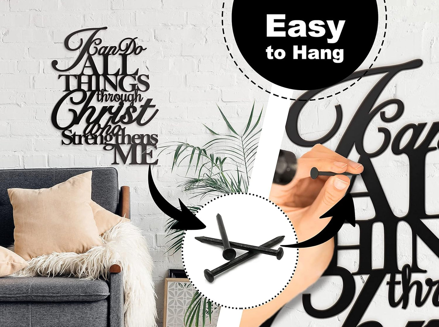 Metal Wall Art by I Can Do All Things | Philippians 4:13 Christian Decor - 17” x 13”