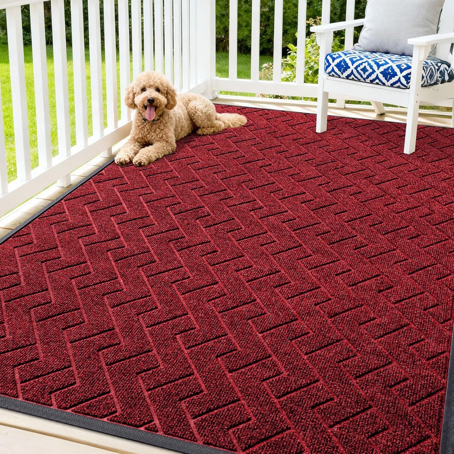 OLANLY Waterproof Front Door Mat - All-Season Indoor/Outdoor Doormat, Easy Clean Herringbone Brick Design (Wine Red, 71x47)