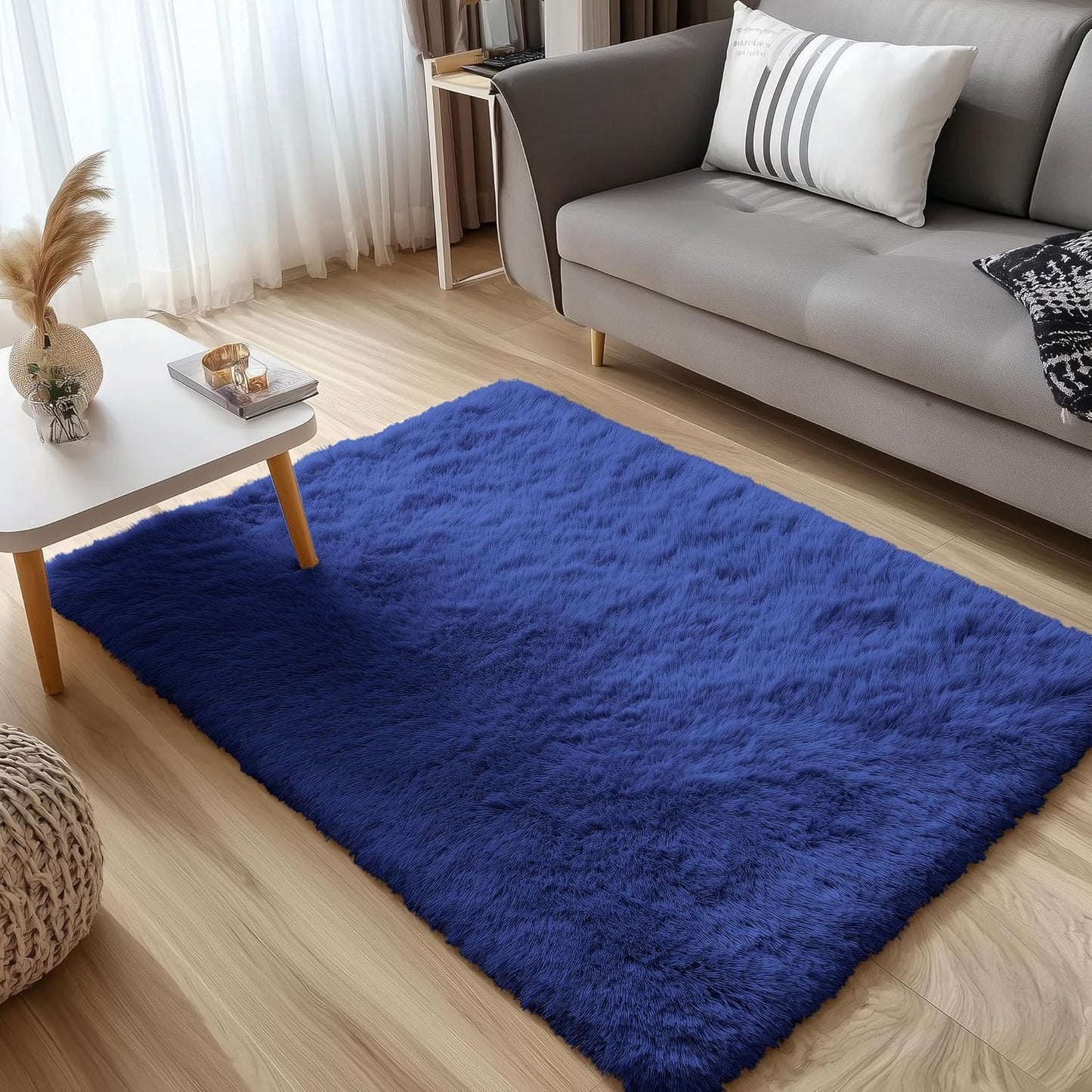 OLANLY 4x5 Soft Fluffy Shaggy Accent Rug - Machine Washable Indoor Carpet for Bedroom & Nursery | Navy Blue