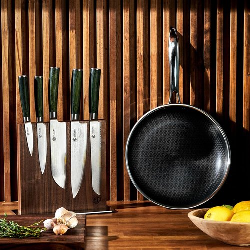 HexClad Magnetic Knife Block Holder - Strong Enhanced Magnets for Kitchen Storage | Walnut Finish