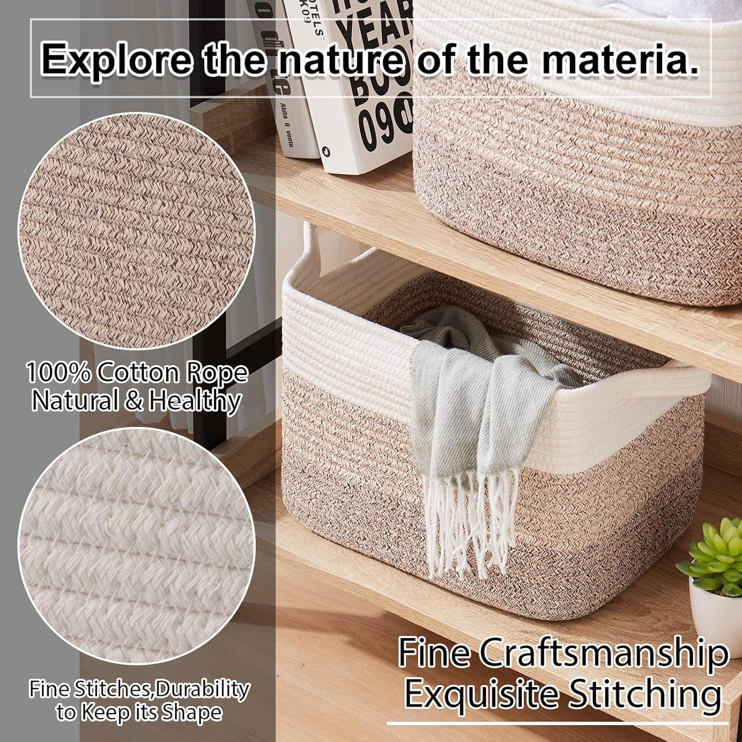 OIAHOMY Woven Storage Basket Set - Cotton Rope Baskets for Toys & Towels | Pack of 3, Gradient Yellow