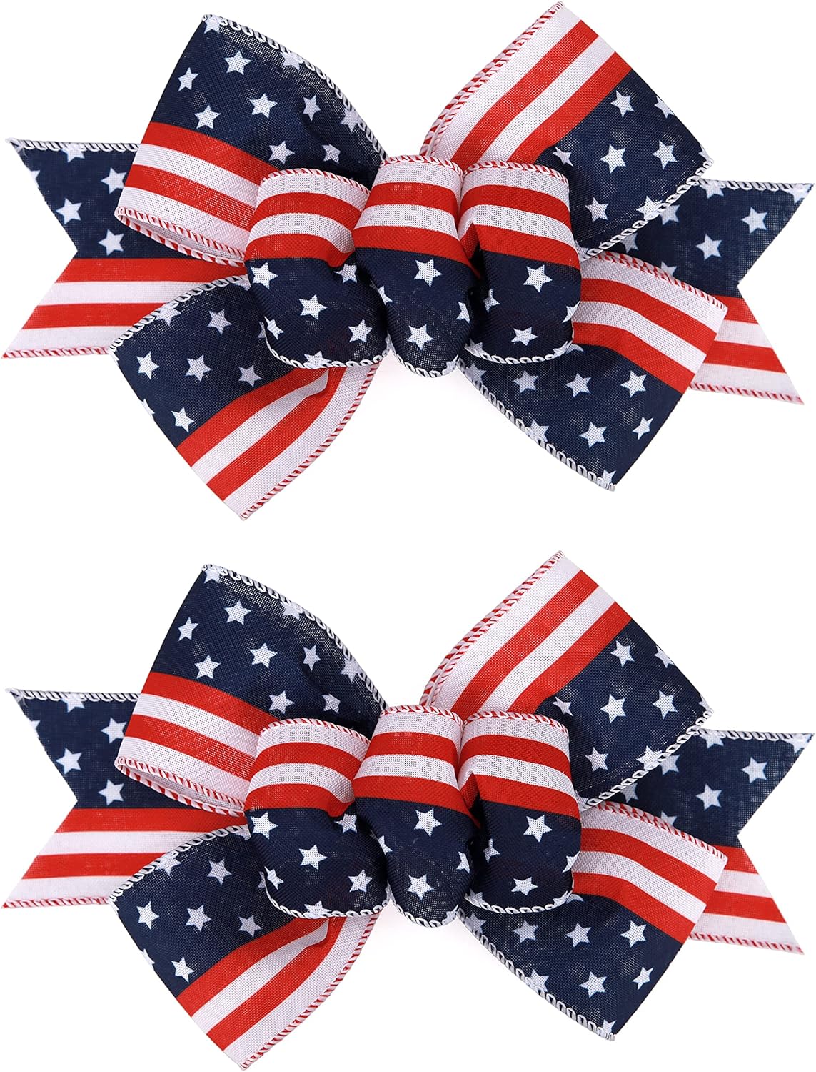Meseey Christmas Burlap Bow Set - Handmade Decorative Wreath & Tree Ornaments (Large, Patriotic)