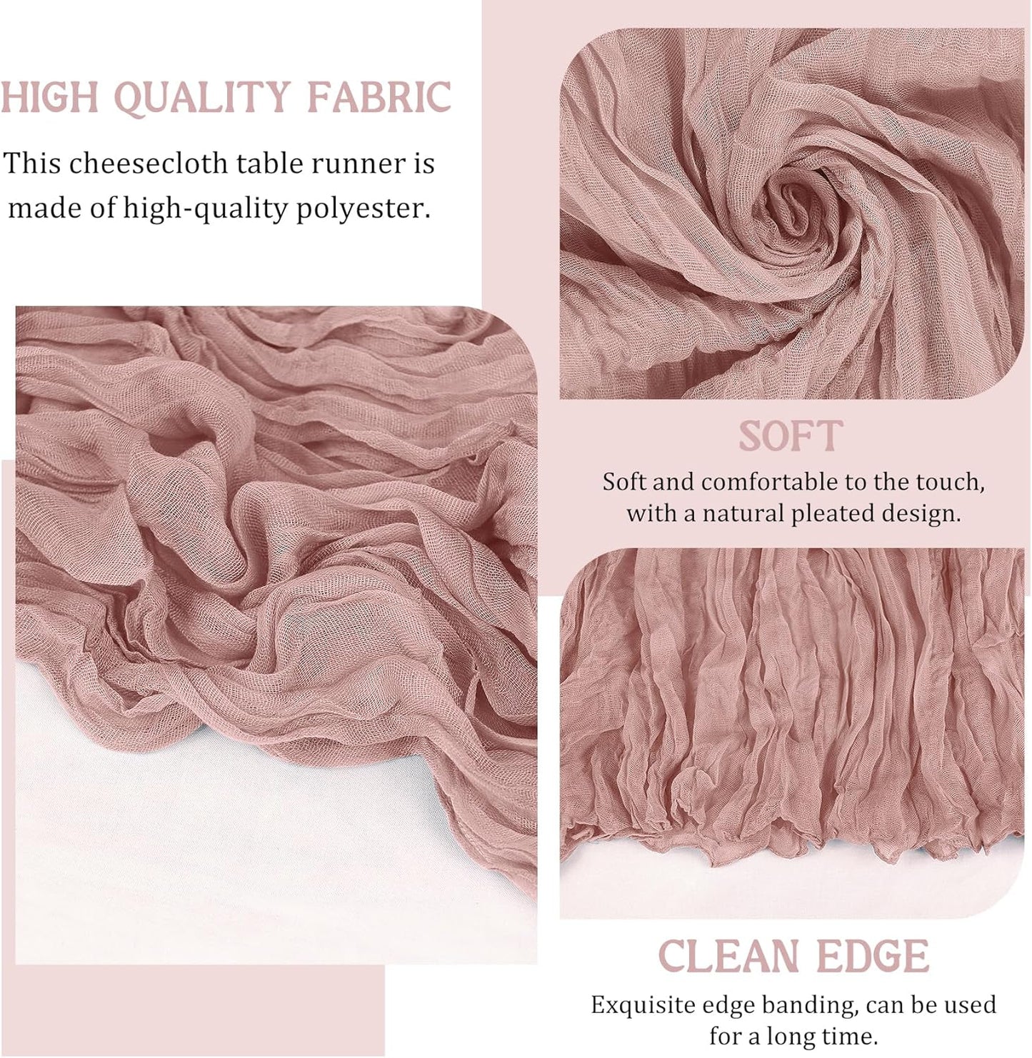 Skiennix 120-Inch Dusty Pink Cheesecloth Table Runner - Boho Rustic Sheer Design for Weddings & Events