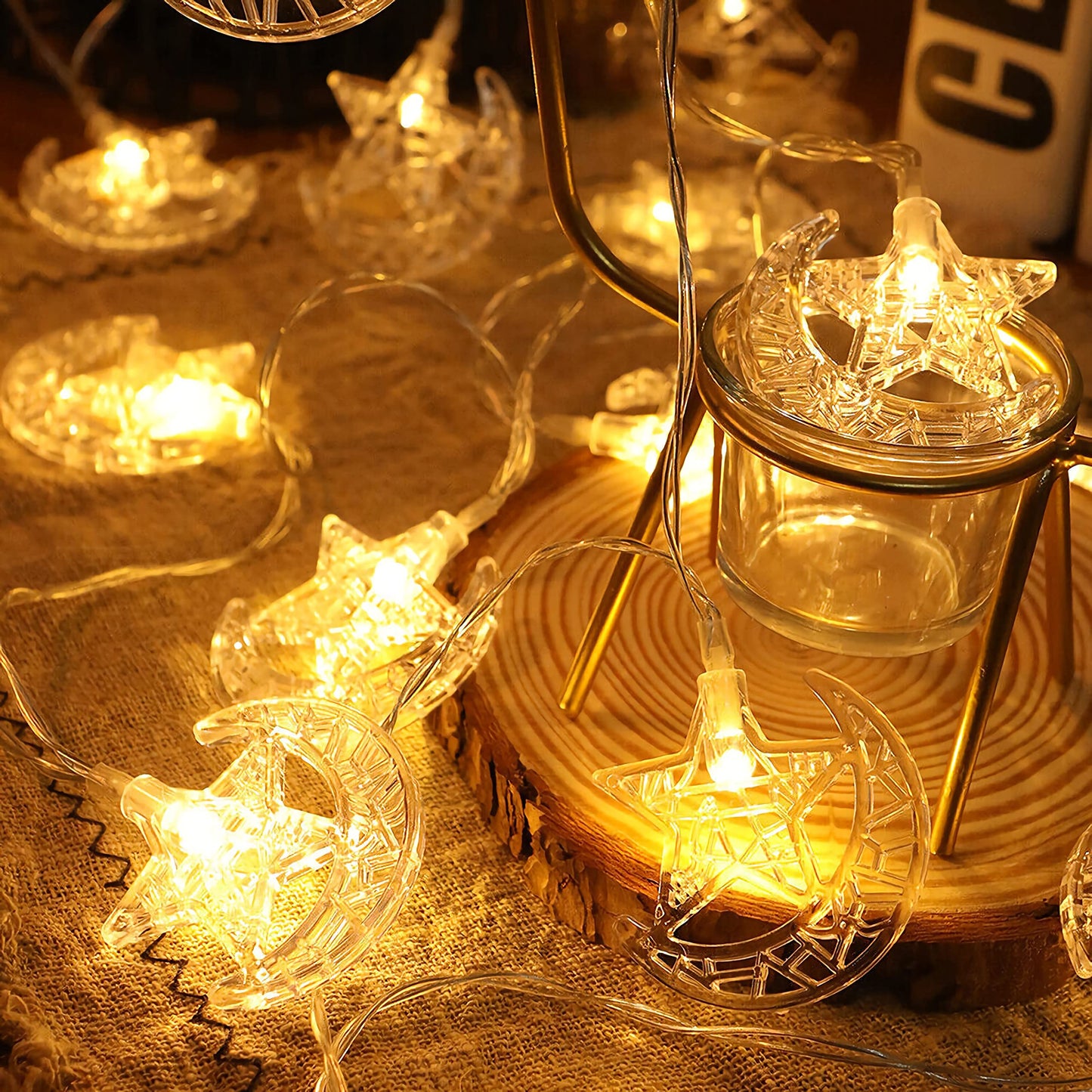 Ramadan Lights Star Moon String Lights 10Ft 20 LED Fairy Lights Battery Operated with 2 Modes Indoor Twinkle Ramadan Kareem and Eid Mubarak Decorations for Home Bedroom Eid al-Fitr Party