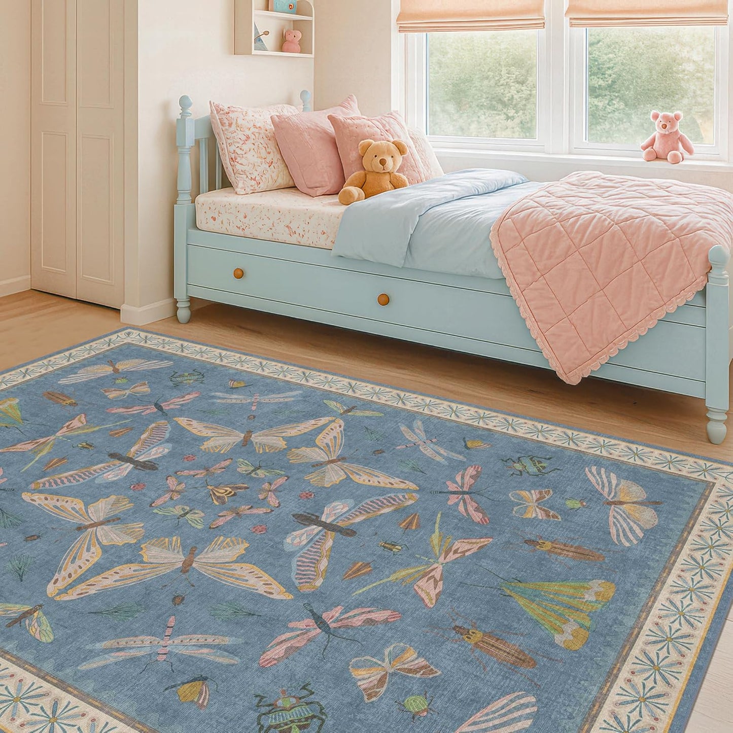 Skiennix Blue Washable Kids Playroom Rug - Super Soft 5x7 Area Rug for Nursery & Toddler Room Decor
