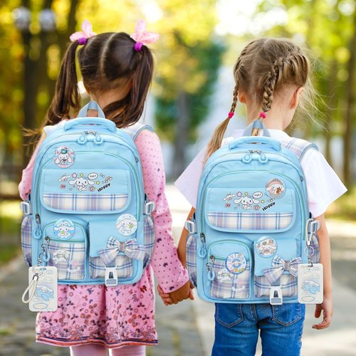 Ensccant Backpack for Girls with 14Pcs Accessories - Anime Schoolbag Cartoon Backpack Laptop Bookbags Anti-Theft Travel Aesthetic New Semester Gifts Bag with Pins,ID Badge Holder,Stationery - Blue
