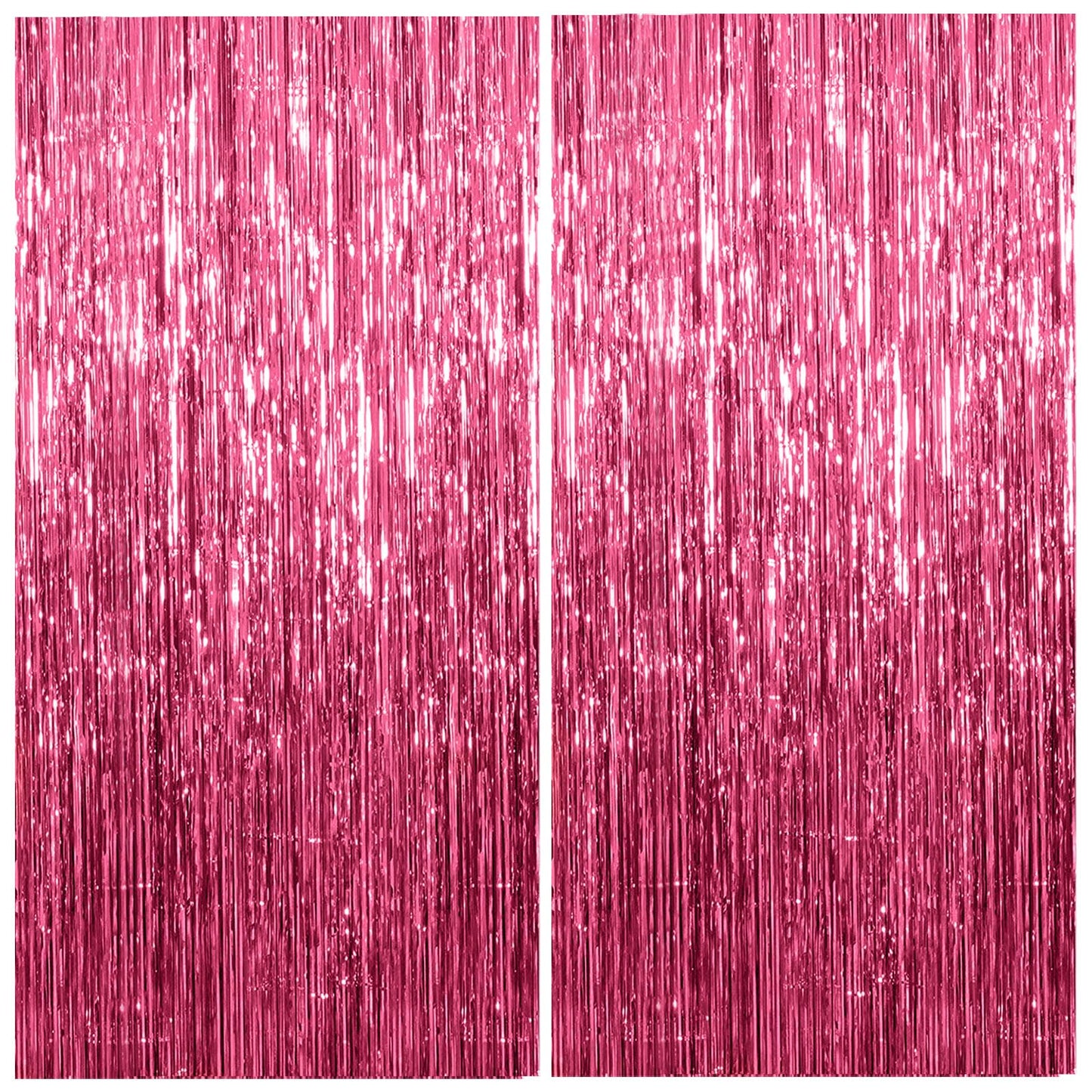 2 Pack Foil Curtain Backdrop Pink Metallic Tinsel Foil Fringe Curtains Photo Booth Props for Birthday Valentines Day Wedding Engagement Baby Shower Bachelorette Christmas Holiday Party Decorations