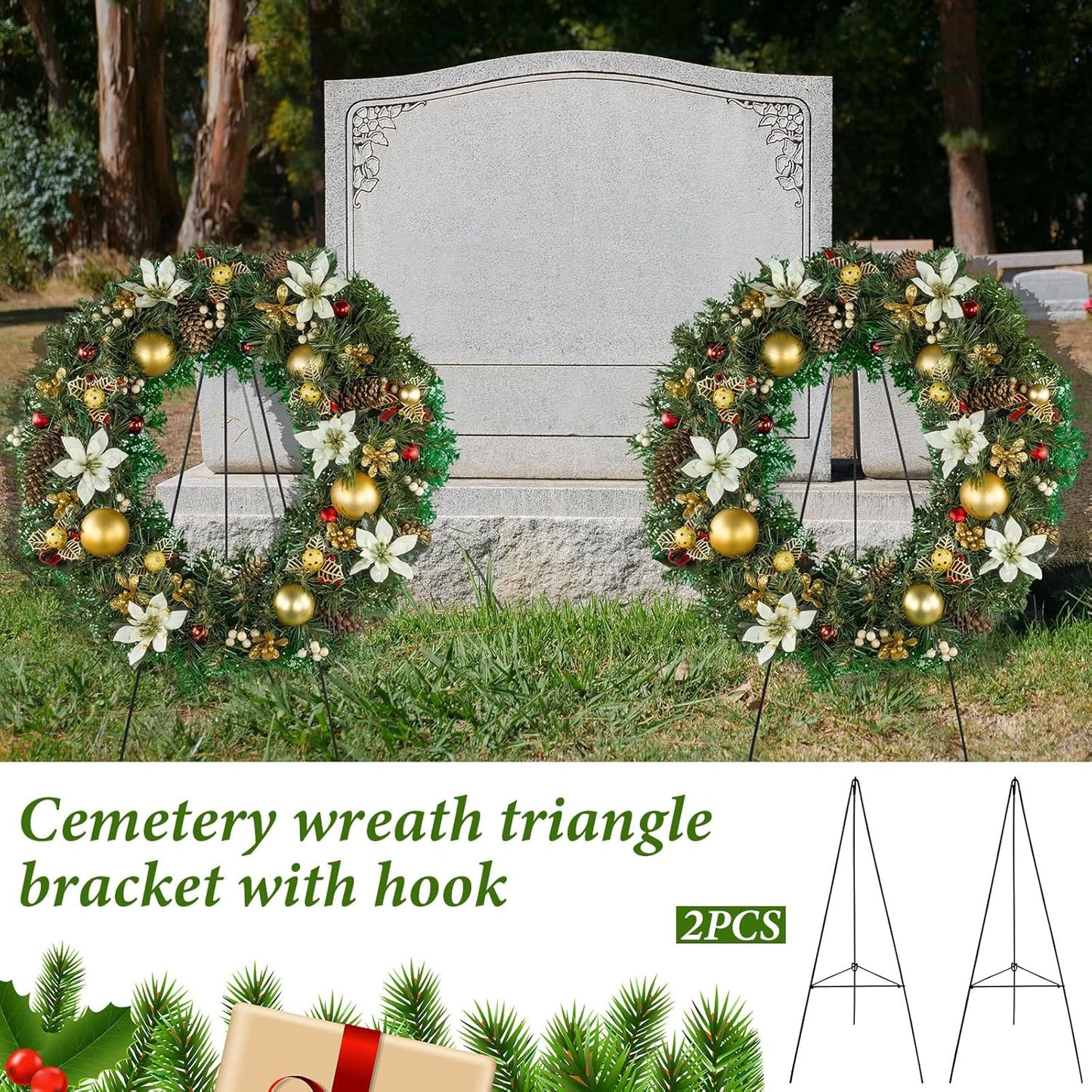 Soaoo Christmas Wreath Stand - Metal Easel Holder for Cemetery Grave Flowers | 30-Inch Size
