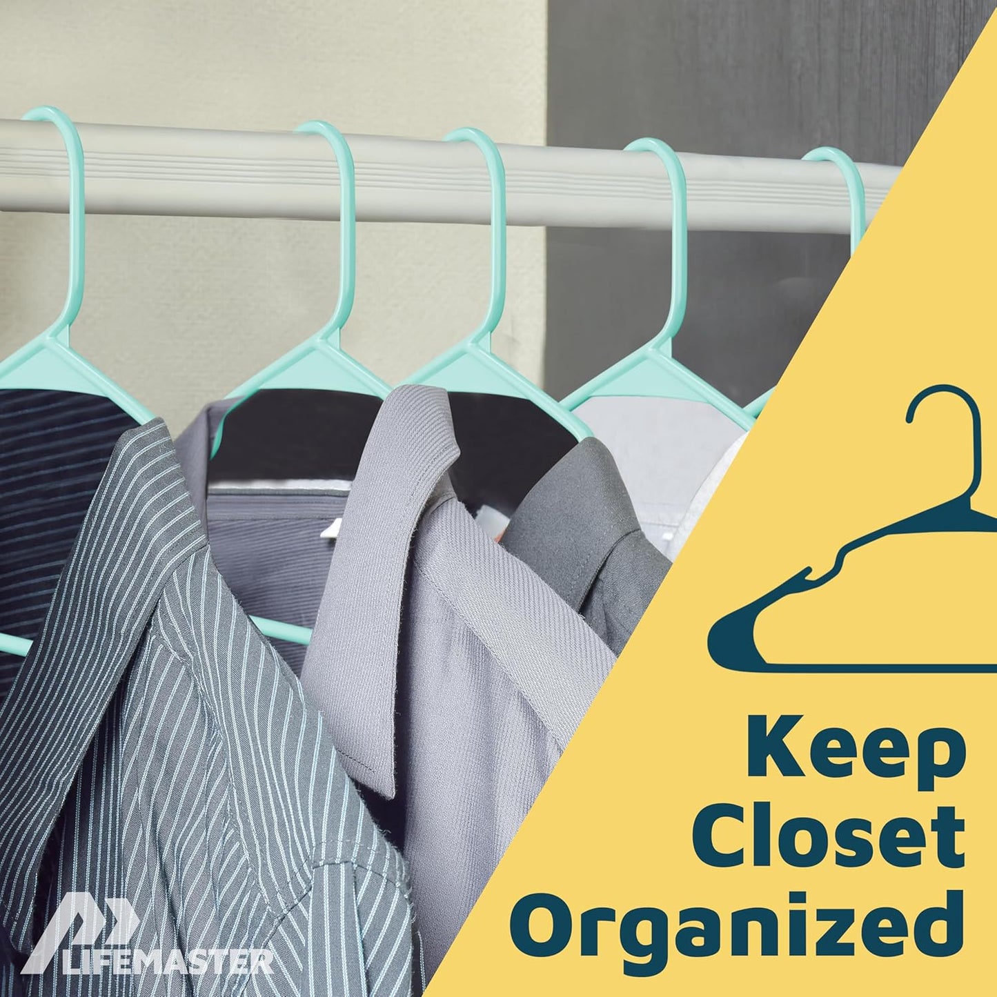 Lifemaster Heavy Duty Plastic Clothes Hangers - Space-Saving Non-Slip Design, Pack of 30, Aqua