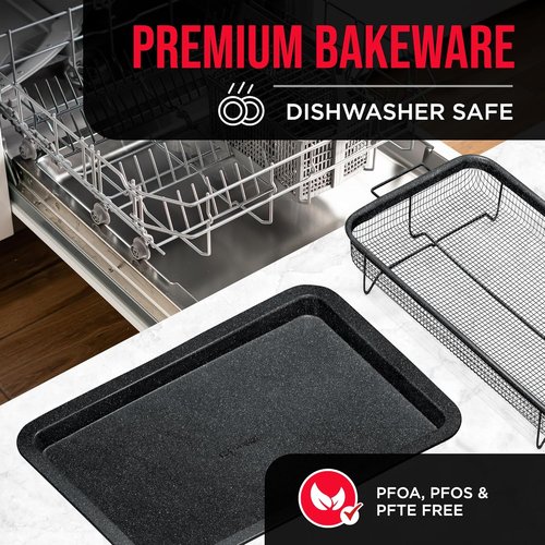 Bakken Swiss Crisper Tray - 2-Piece Non-Stick Set with Gray Marble Coating | Large Design for Healthier Cooking