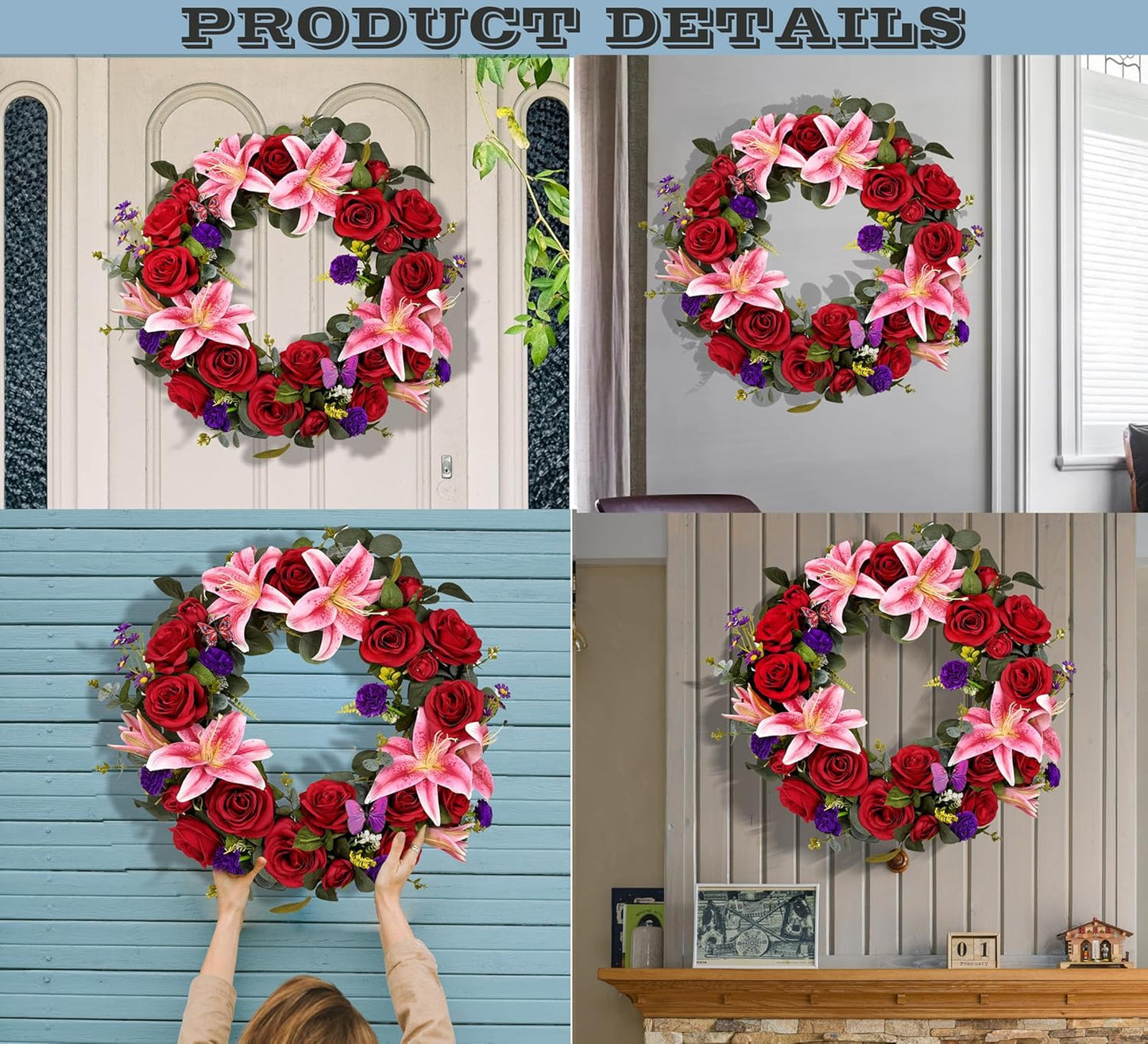 Regine Switzerland Cemetery Wreath - Handmade Floral Arrangement with 30-Inch Easel Stand | Red & Pink Roses, Lilies, Daisies, Carnations