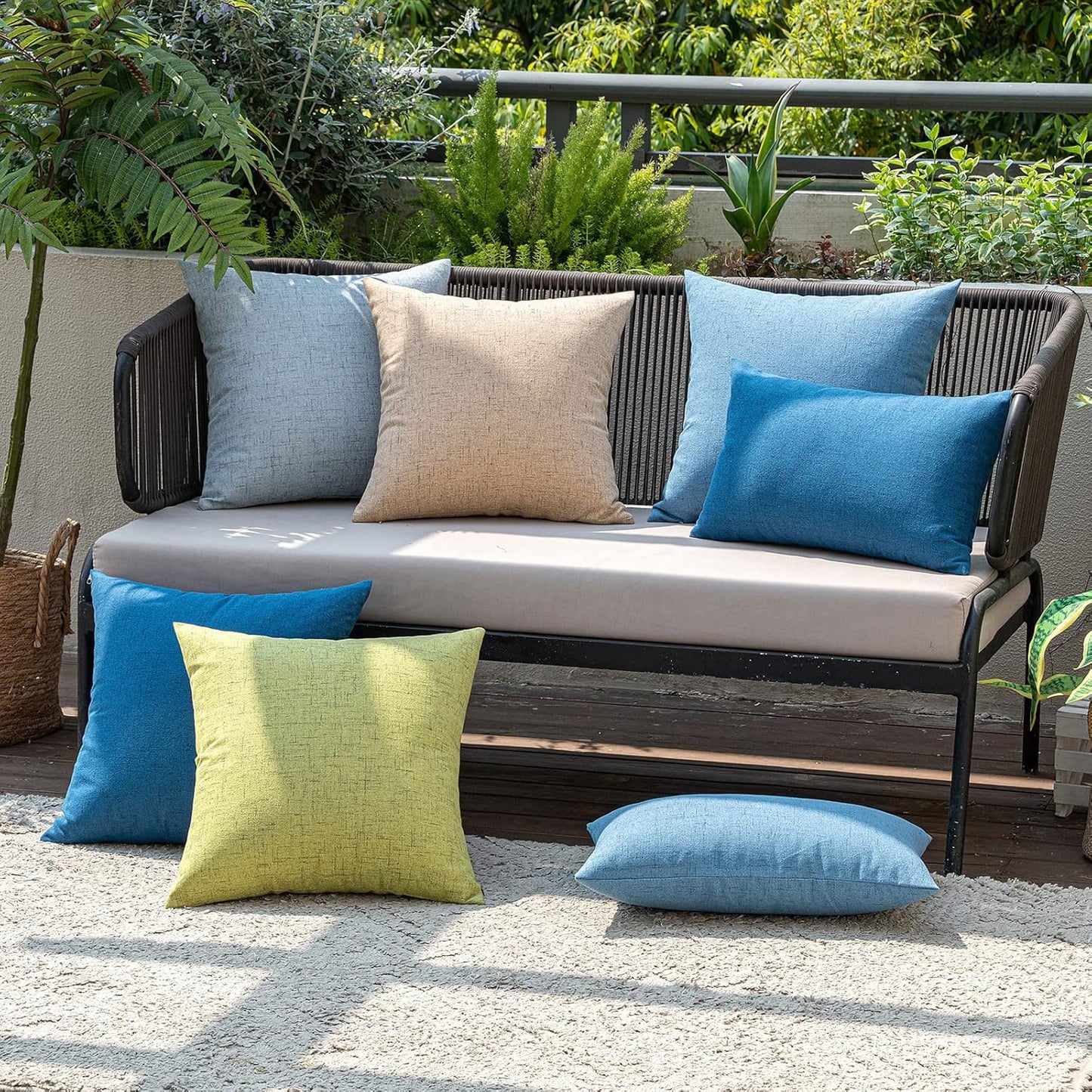 MIULEE Outdoor Throw Pillow Covers - Waterproof Decorative Soft Linen Cushion Shams | 18x18 Inch, Green (Pack of 2)