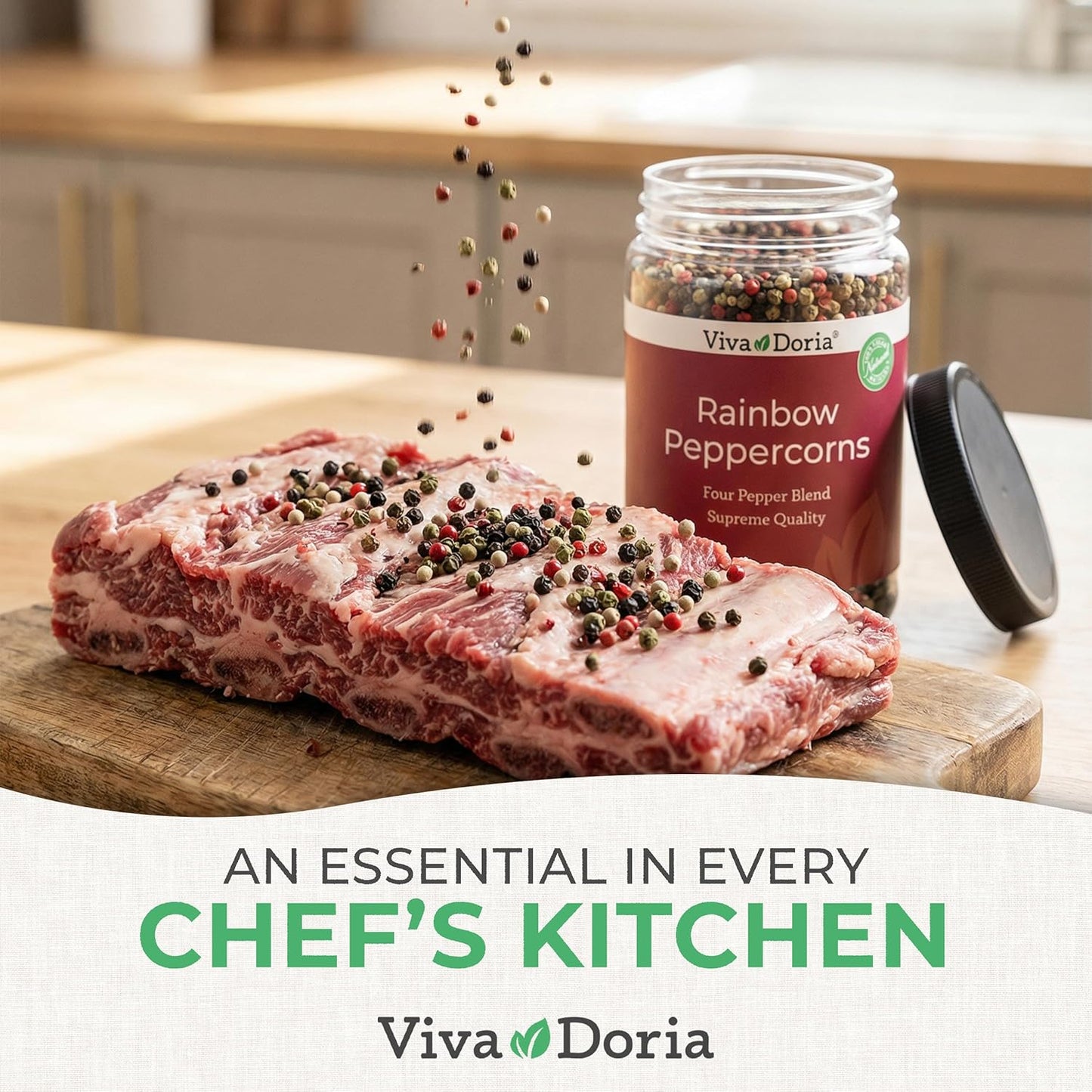 Viva Doria Rainbow Blend Peppercorn - Steam Sterilized Whole Black, Green, Pink & White - 16 Oz