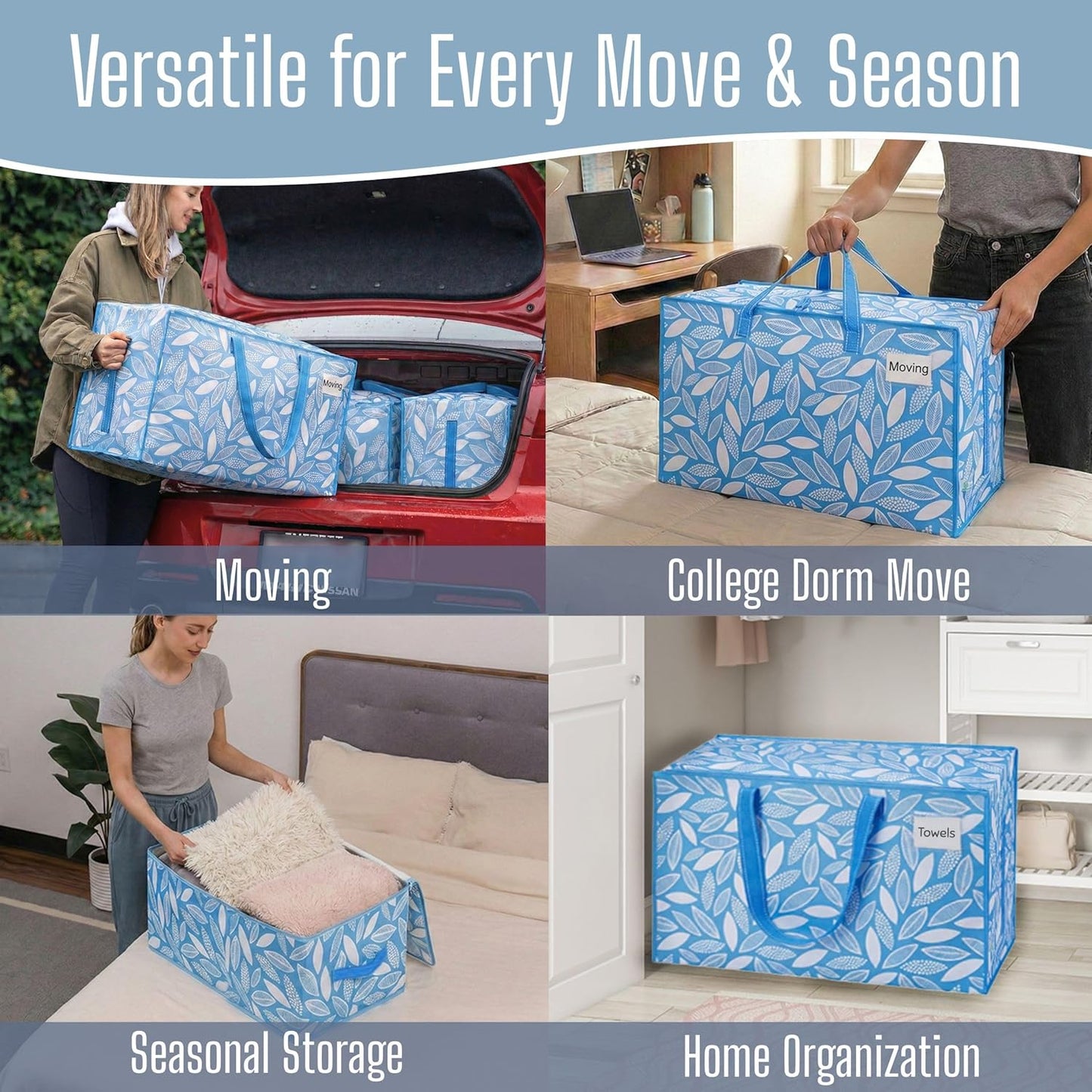 VENO Extra Large Heavy Duty Moving Bags - 4 Pack with Wide Opening & Reinforced Handles for Easy Storage