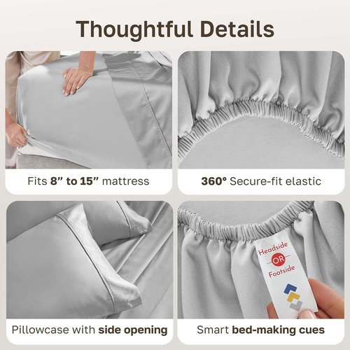 California Design Den 100% Cotton Twin Size Sheet Set - 400 Thread Count, Silky Smooth & Breathable - Light Grey
